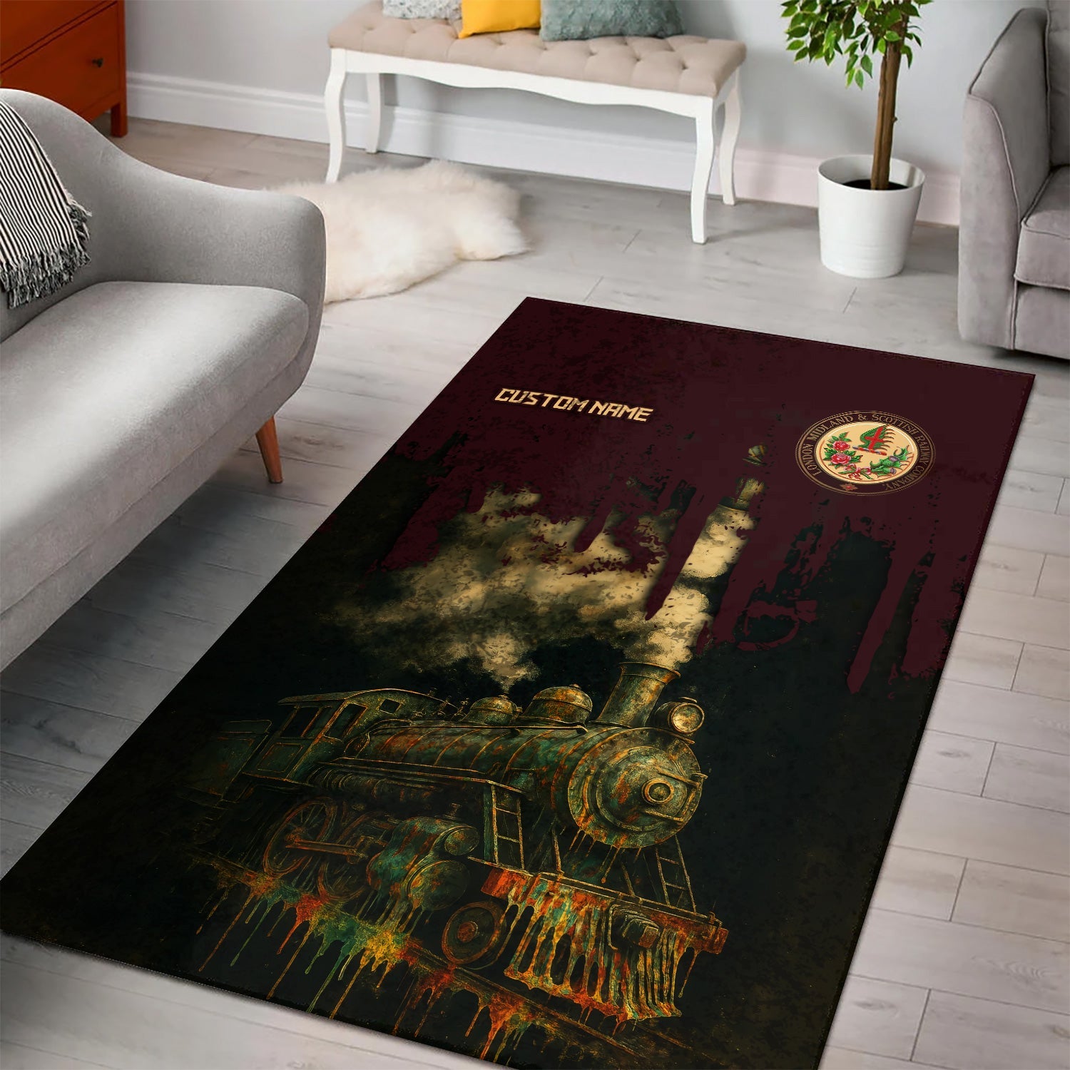 Railspirit Personalized London, Midland and Scottish Railway Area Rug Vintage Train Art Style Rug For Locomotive Fans