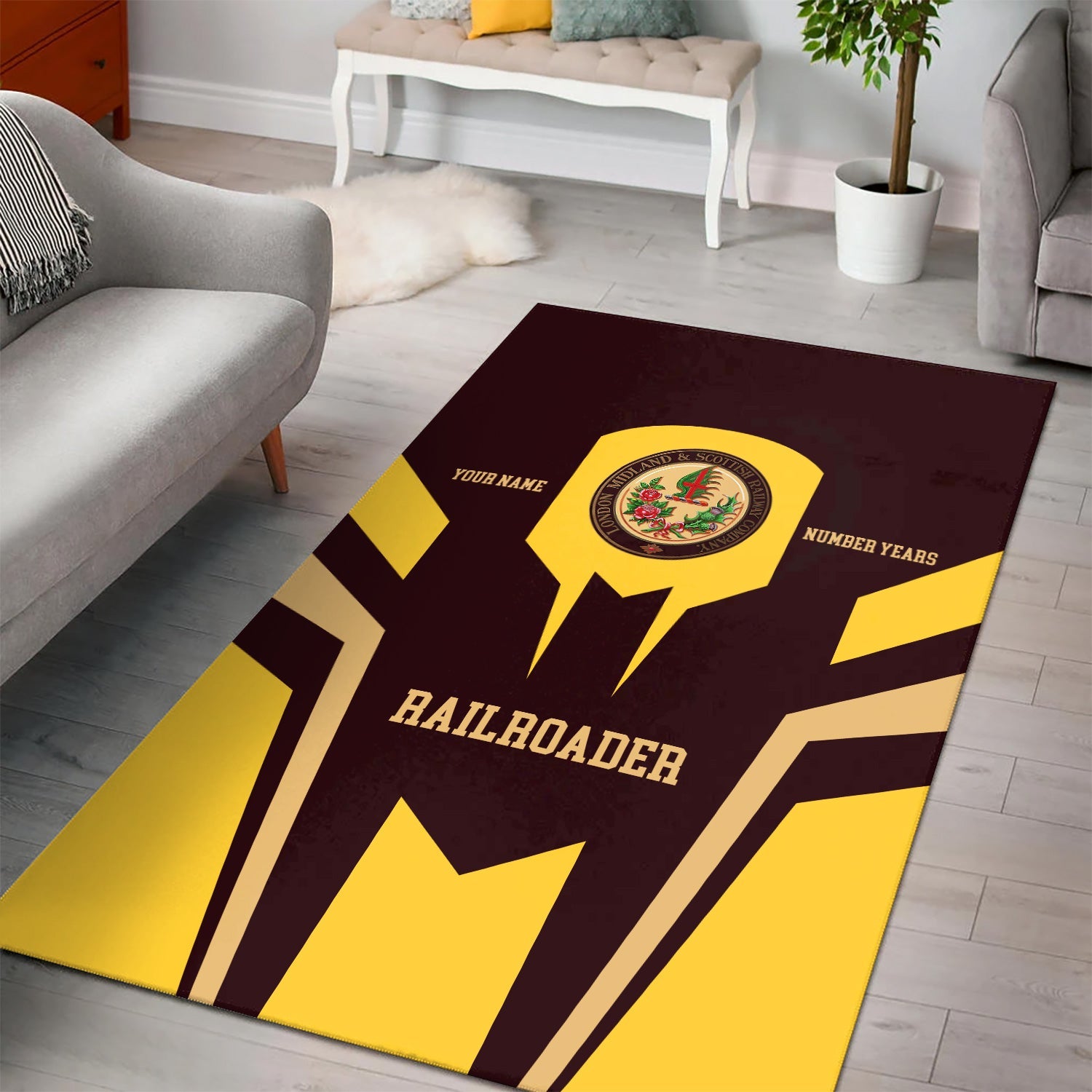 Railspirit Personalized London, Midland and Scottish Railway Area Rug Custom Year Railroader Rug Gift Idea For Train Lover