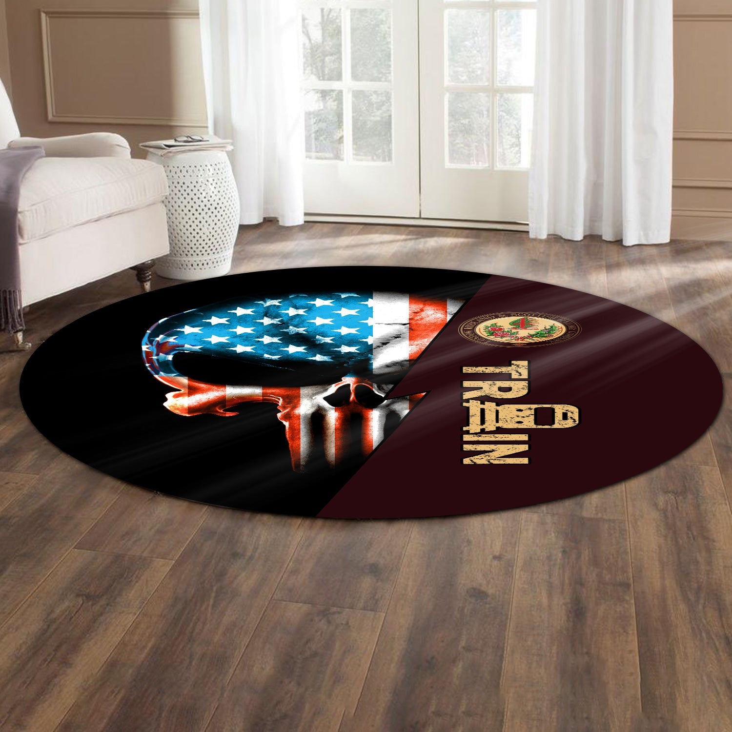 Railspirit London, Midland and Scottish Railway Round Mat Train Skull American Flag Style Rug All Over Print