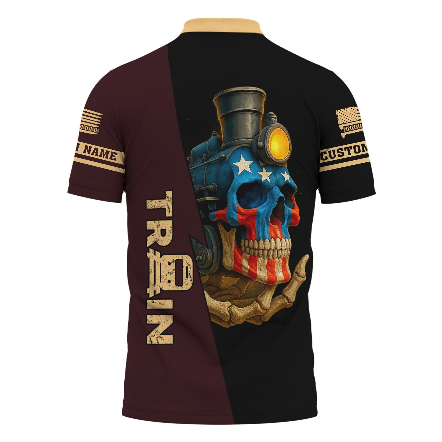 Railspirit Personalized London, Midland and Scottish Railway Polo Shirt Train Skull American Flag Shirt All Over Print