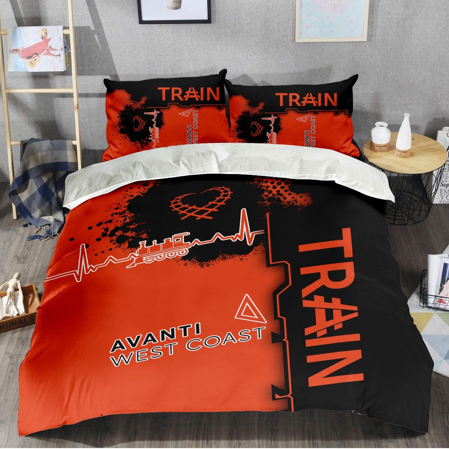 Railspirit Avanti West Coast Bedding Set Engine Heartbeat and Track Love Style Bedding Set Gift Idea For Train Lovers