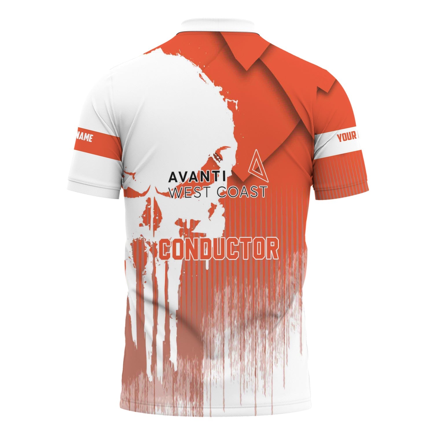 Railspirit Personalized Avanti West Coast Polo Shirt Skull Design with Custom Job Train Shirt for Trackhead Crew