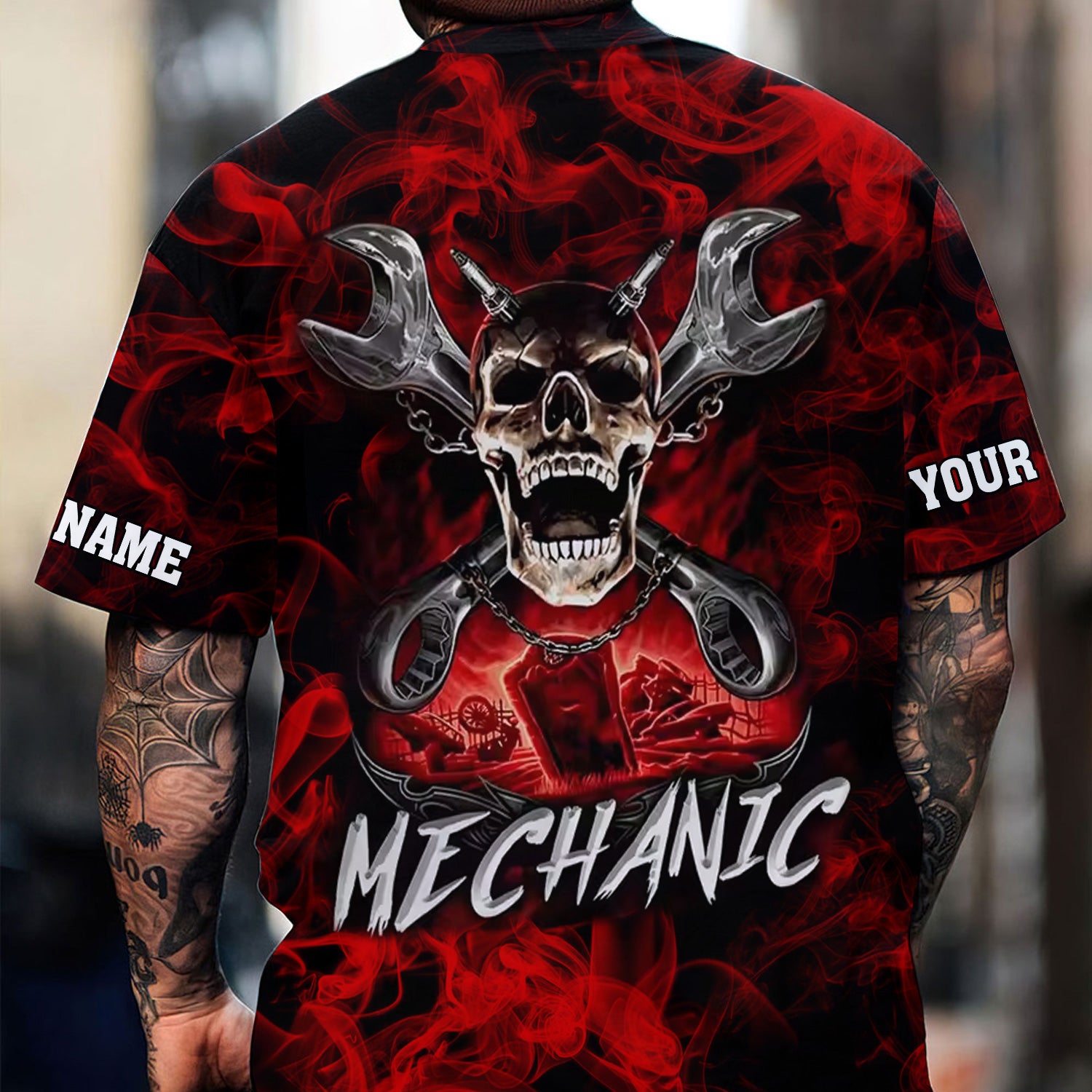 Custom Name Skull Wrench Cross Mechanic Shirt Smoking Style Printed Jacket Hoodie All Over Print