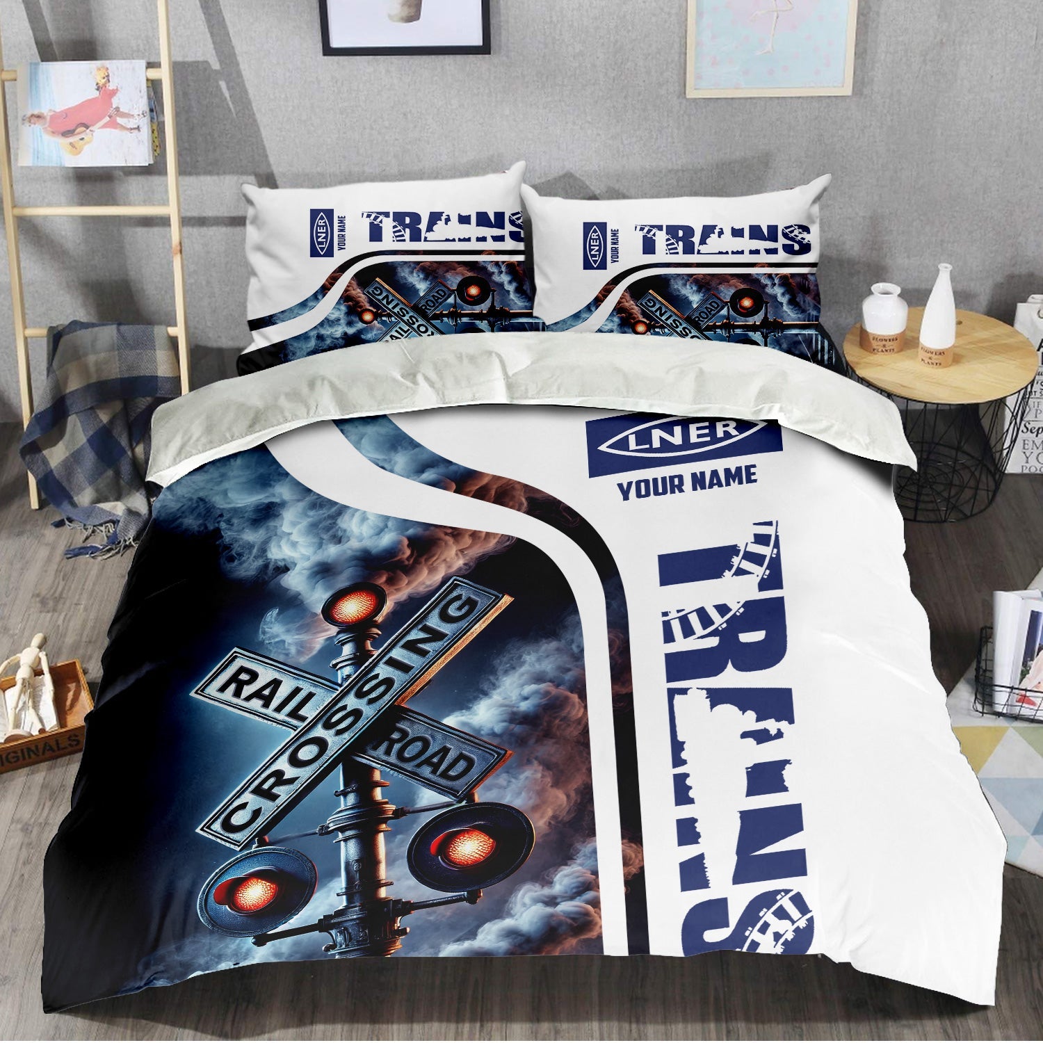 Railspirit Personalized London and North Eastern Railway Bedding Set Railroad Crossing Sign Bedding Set All Over Print