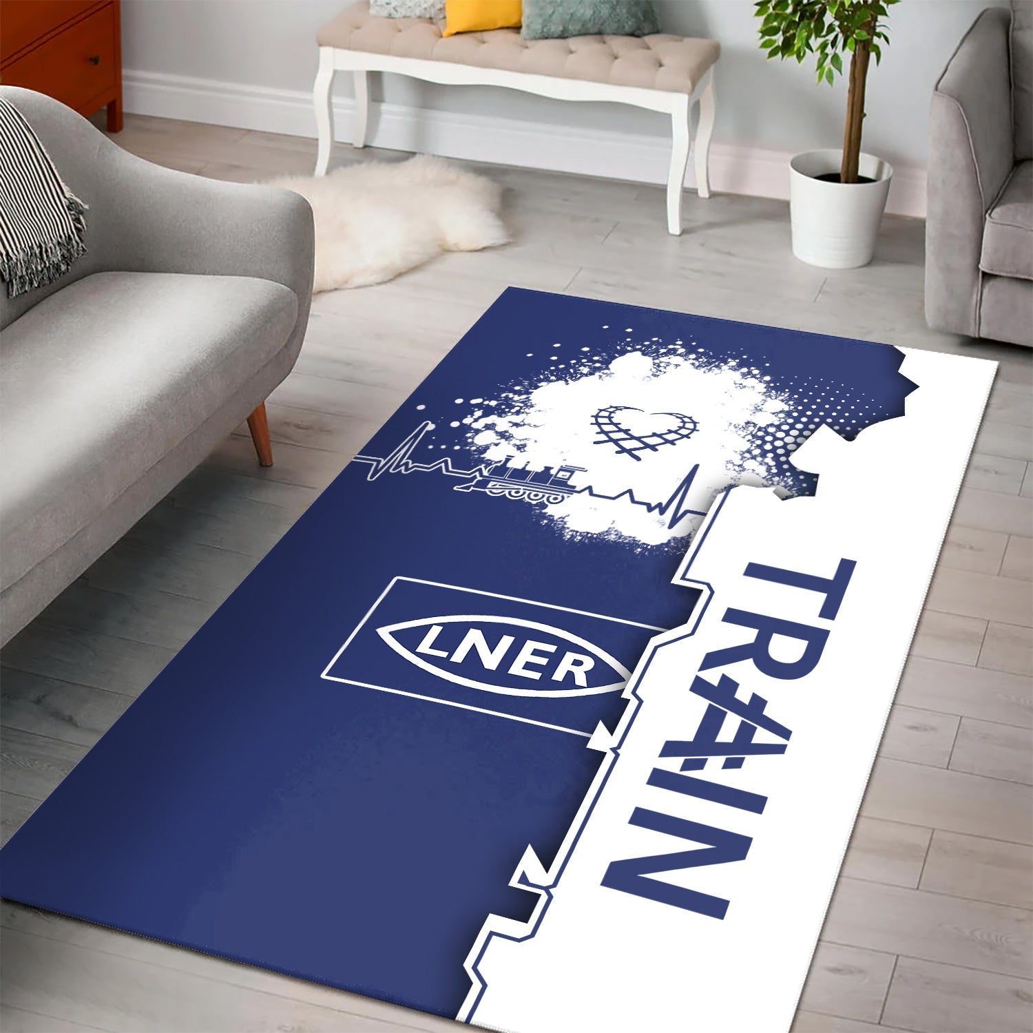 Railspirit London and North Eastern Railway Area Rug Engine Heartbeat and Track Love Style Rug Gift Idea For Train Lovers