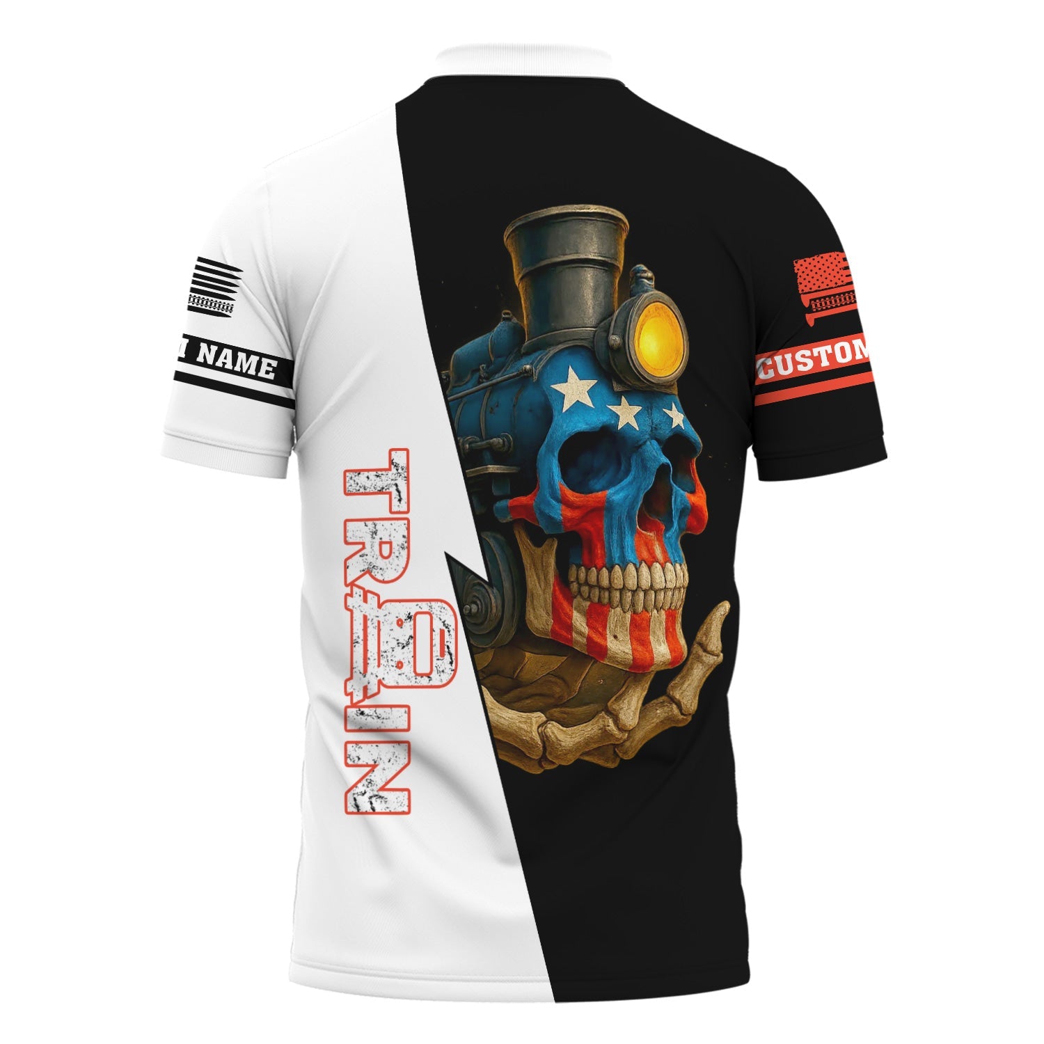 Railspirit Personalized British Railway Polo Shirt Train Skull American Flag Shirt All Over Print