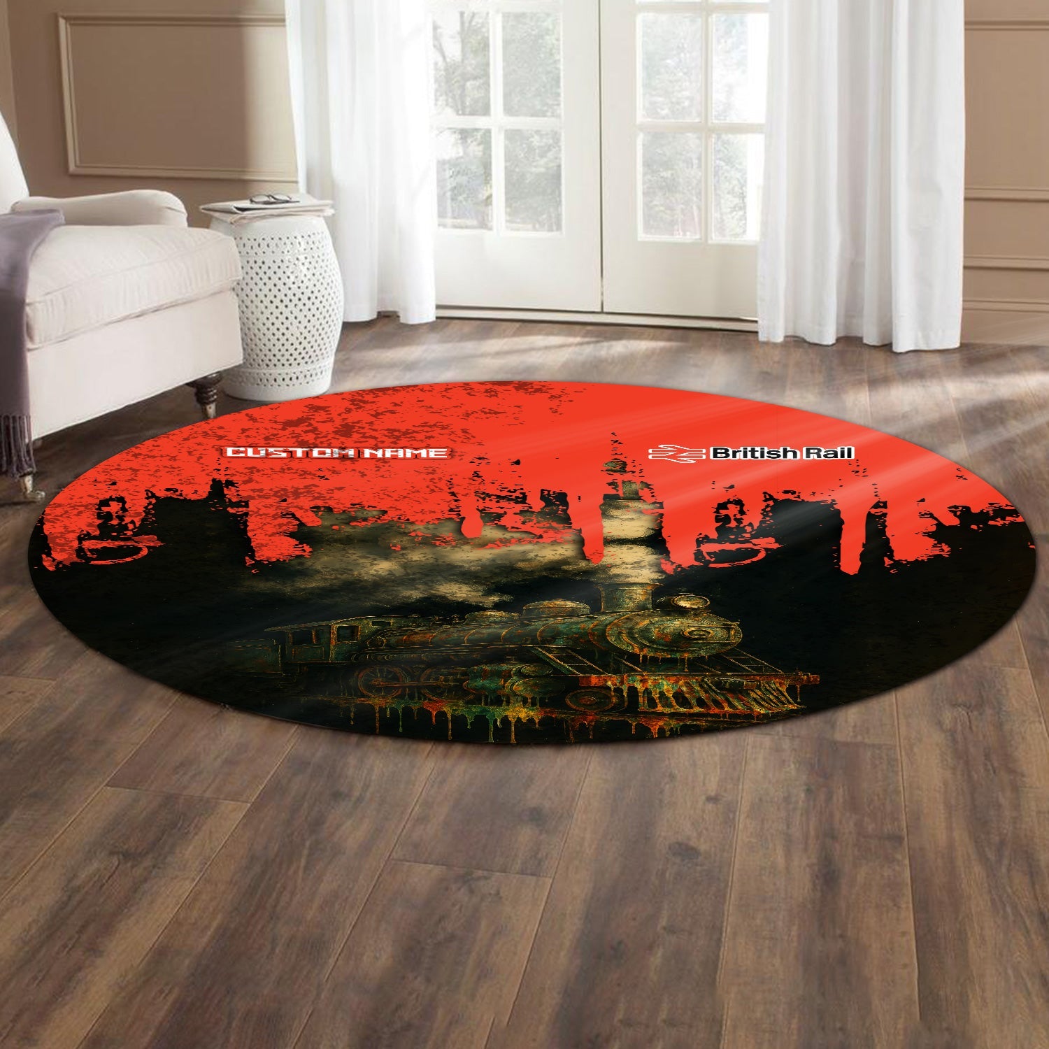 Railspirit Personalized British Railway Round Mat Vintage Train Art Style Mat For Locomotive Fans