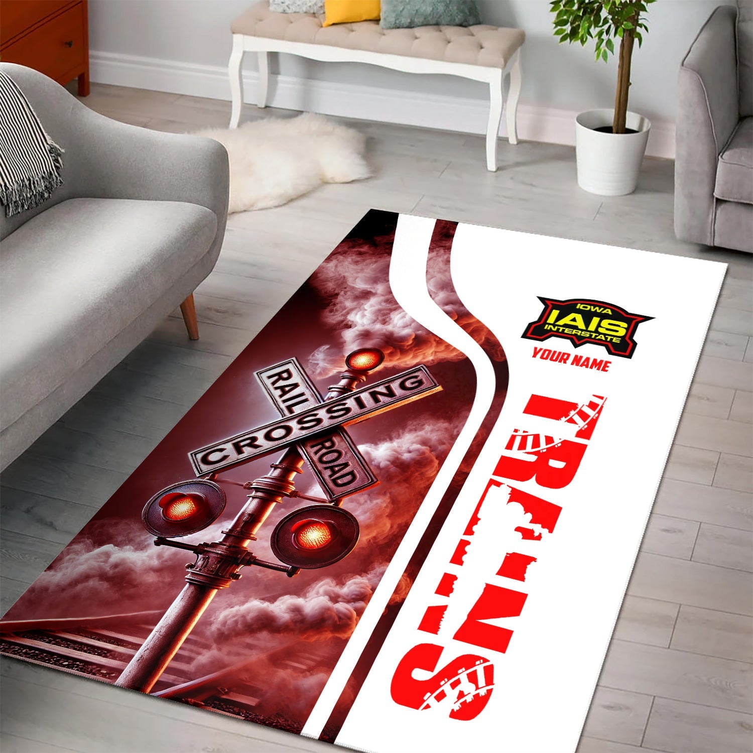 Railspirit Personalized Iowa Interstate Railroad Area Rug Railroad Crossing Sign IAIS Rug All Over Print
