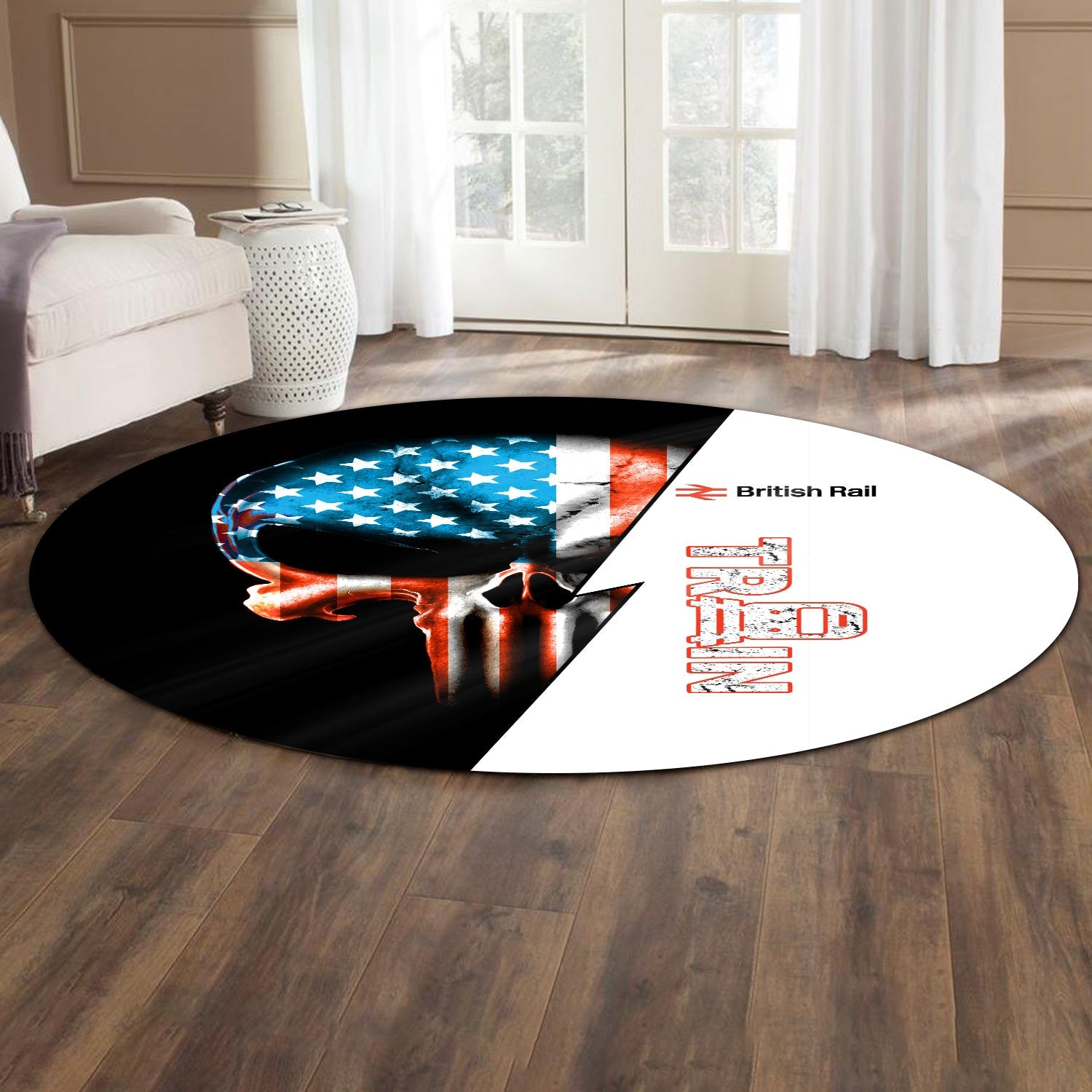 Railspirit British Railway Round Mat Train Skull American Flag Style Rug All Over Print