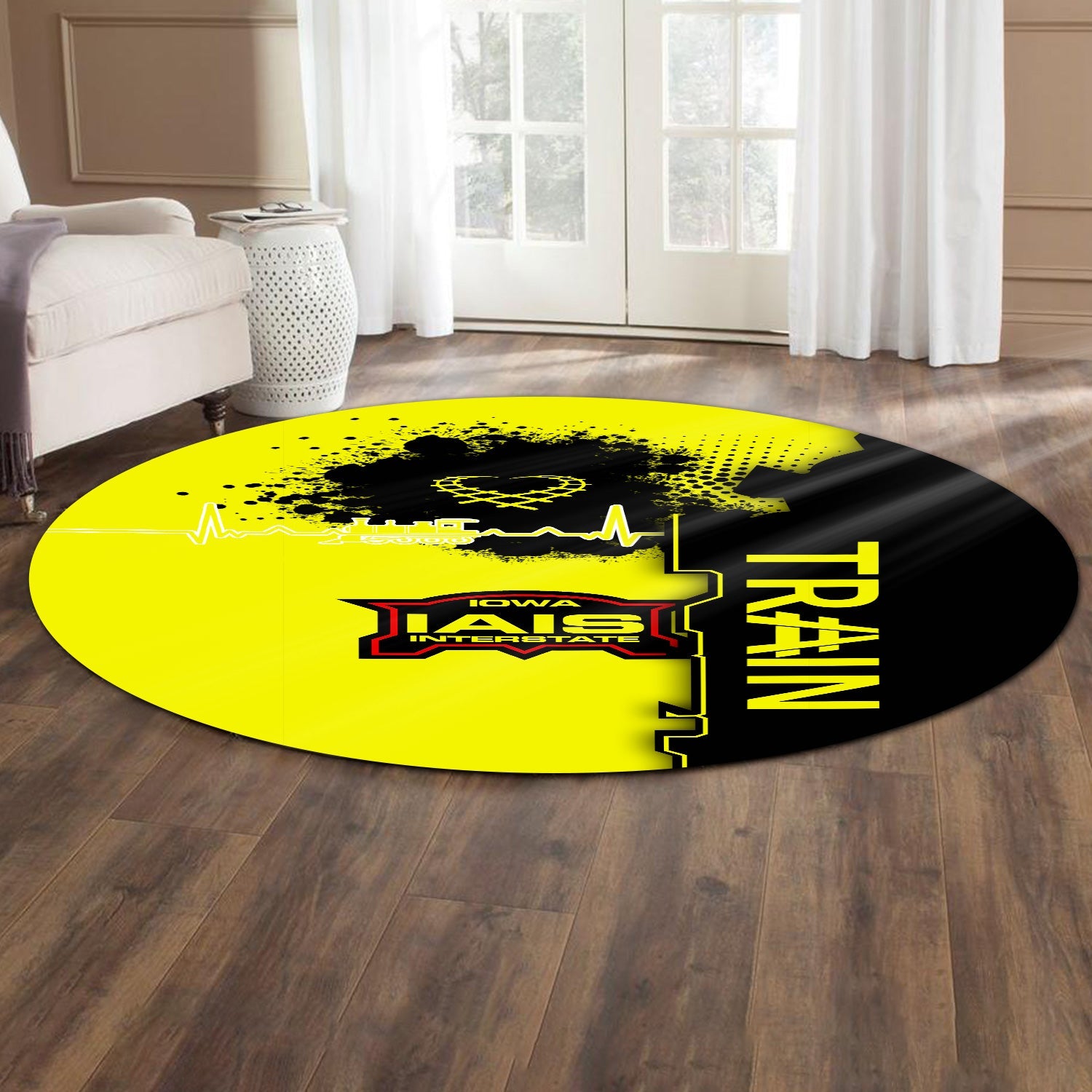 Railspirit Iowa Interstate Railroad Round Mat Engine Heartbeat and Track Love Style IAIS Mat Gift Idea For Train Lovers