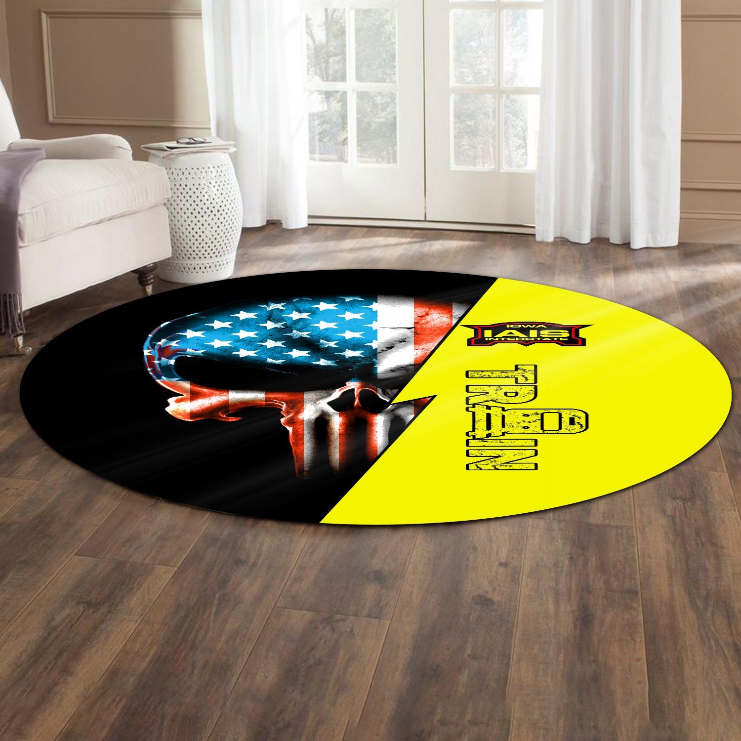 Railspirit Iowa Interstate Railroad Round Mat Train Skull American Flag Style IAIS Mat All Over Print