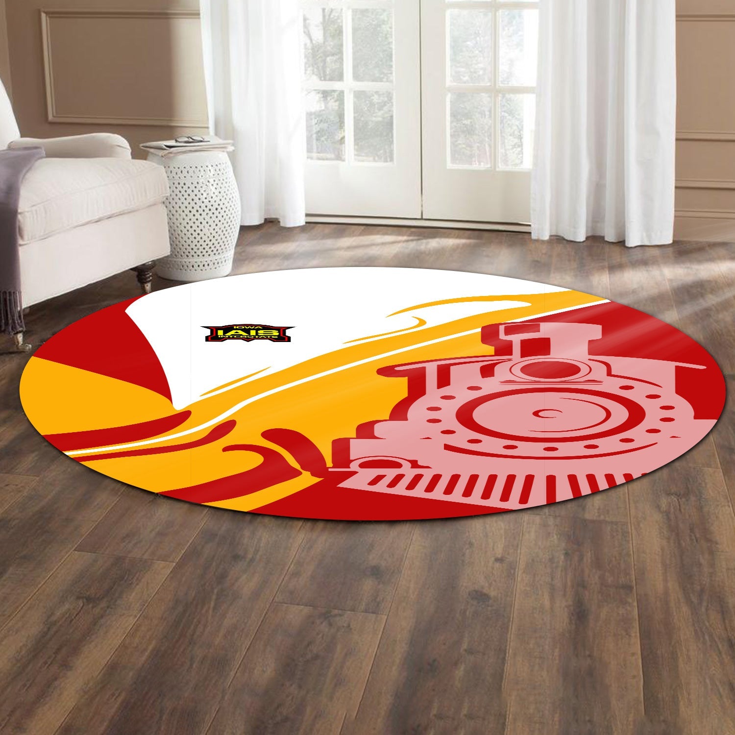 Railspirit Iowa Interstate Railroad Round Mat Flame-Inspired Style IAIS Mat Gift Idea For Train Lovers