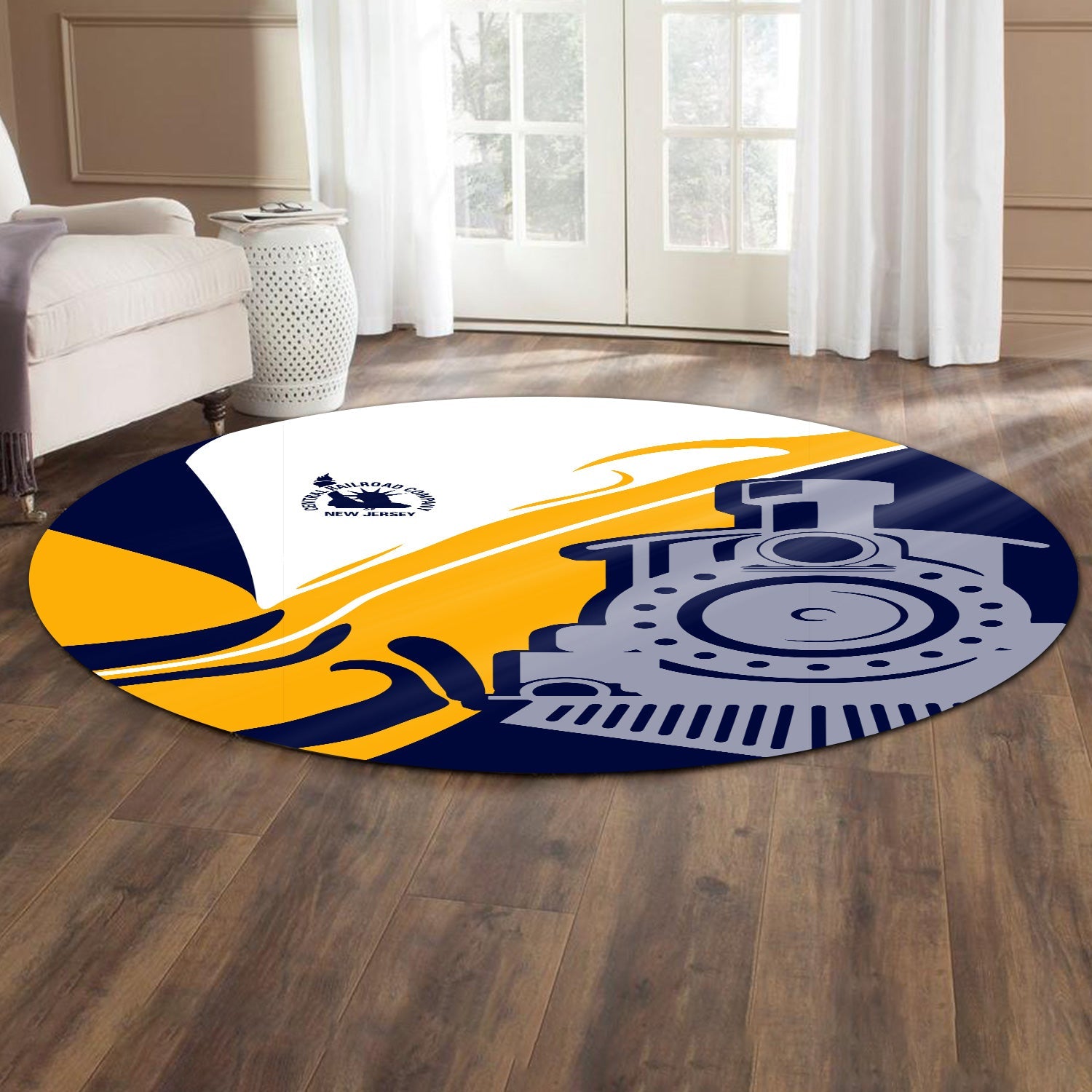 Railspirit CNJ Jersey Central Railroad Round Mat Flame-Inspired Style Mat Gift Idea For Train Lovers