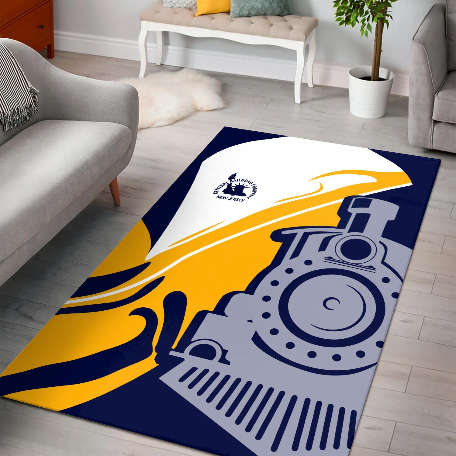 Railspirit CNJ Jersey Central Railroad Area Rug Flame-Inspired Style Rug Gift Idea For Train Lovers