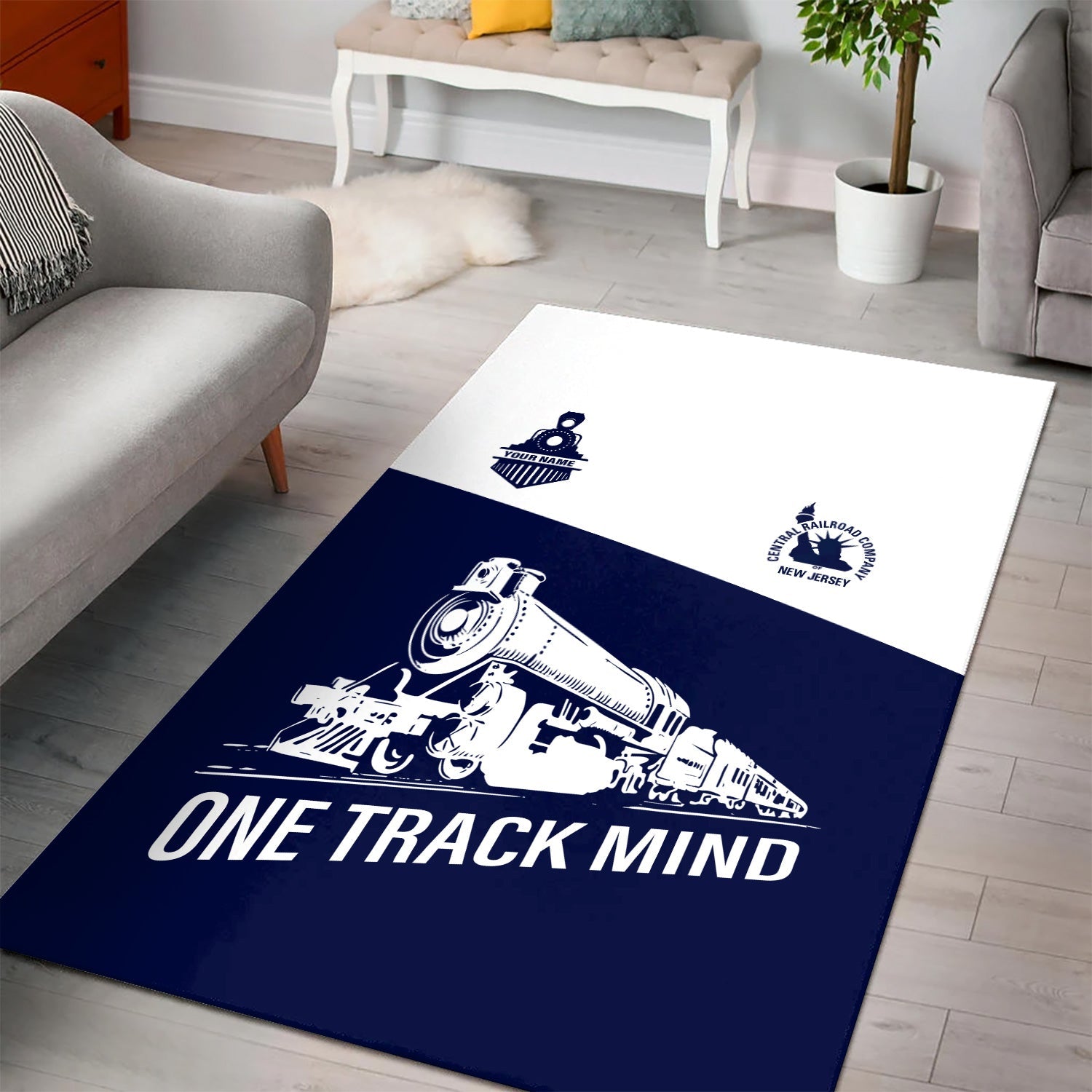 Railspirit Personalized Jersey Central Railroad Area Rug One Track Mind Train Rug Gift Idea For Train Lover