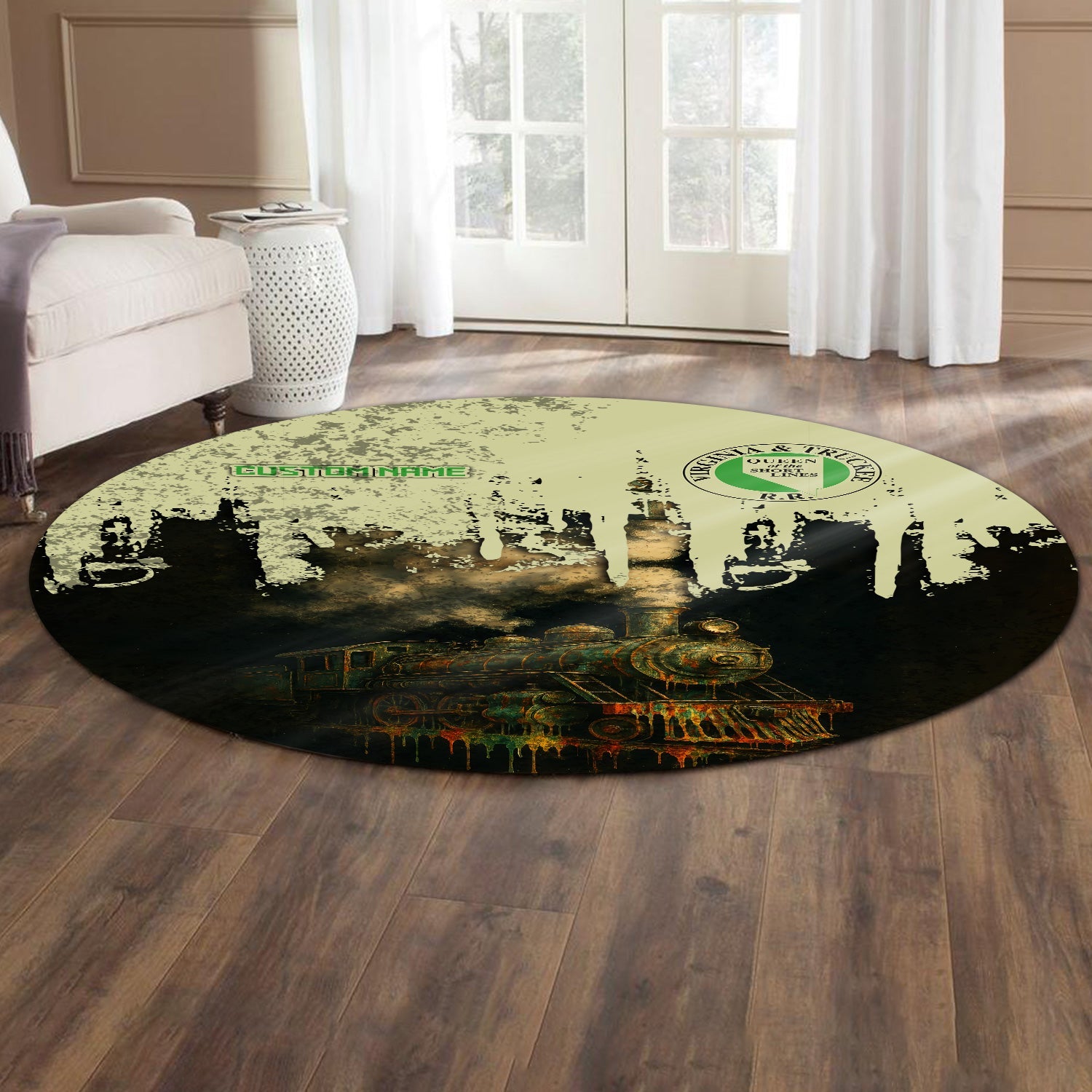Railspirit Personalized Virginia & Truckee Railroad Round Mat Vintage Train Art Style Mat For Locomotive Fans