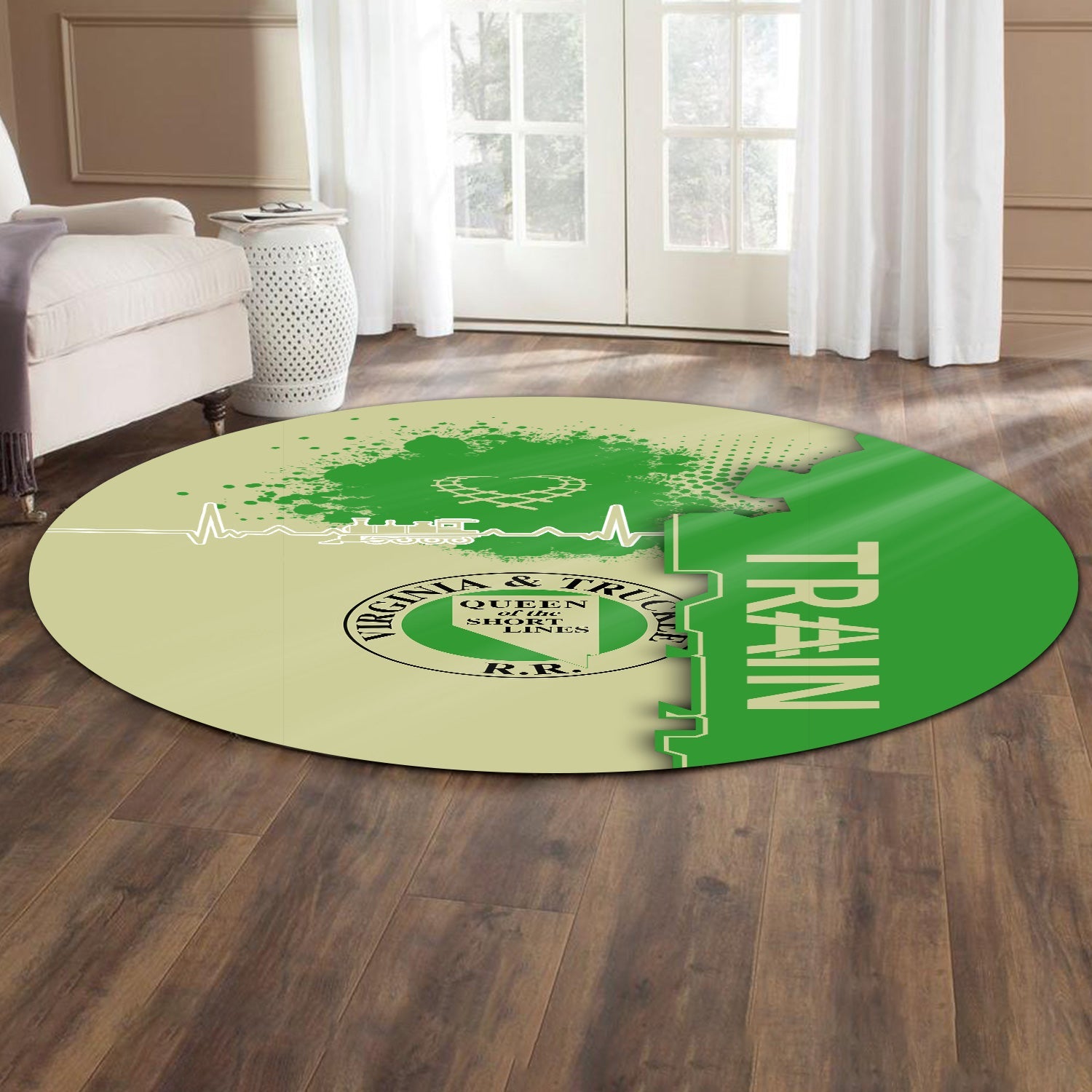 Railspirit Virginia & Truckee Railroad Round Mat Engine Heartbeat and Track Love Style Mat Gift Idea For Train Lovers