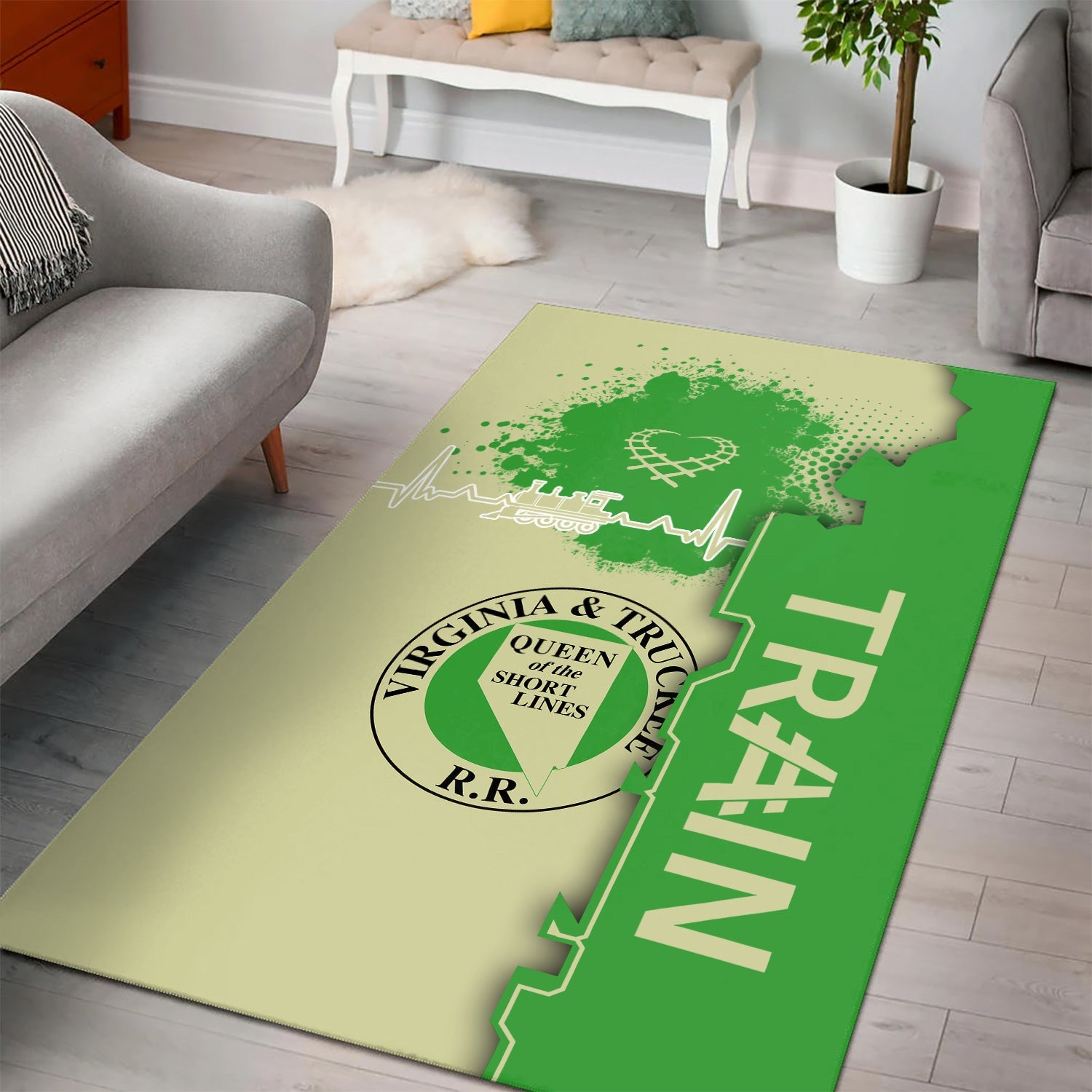 Railspirit Virginia & Truckee Railroad Area Rug Engine Heartbeat and Track Love Style Rug Gift Idea For Train Lovers