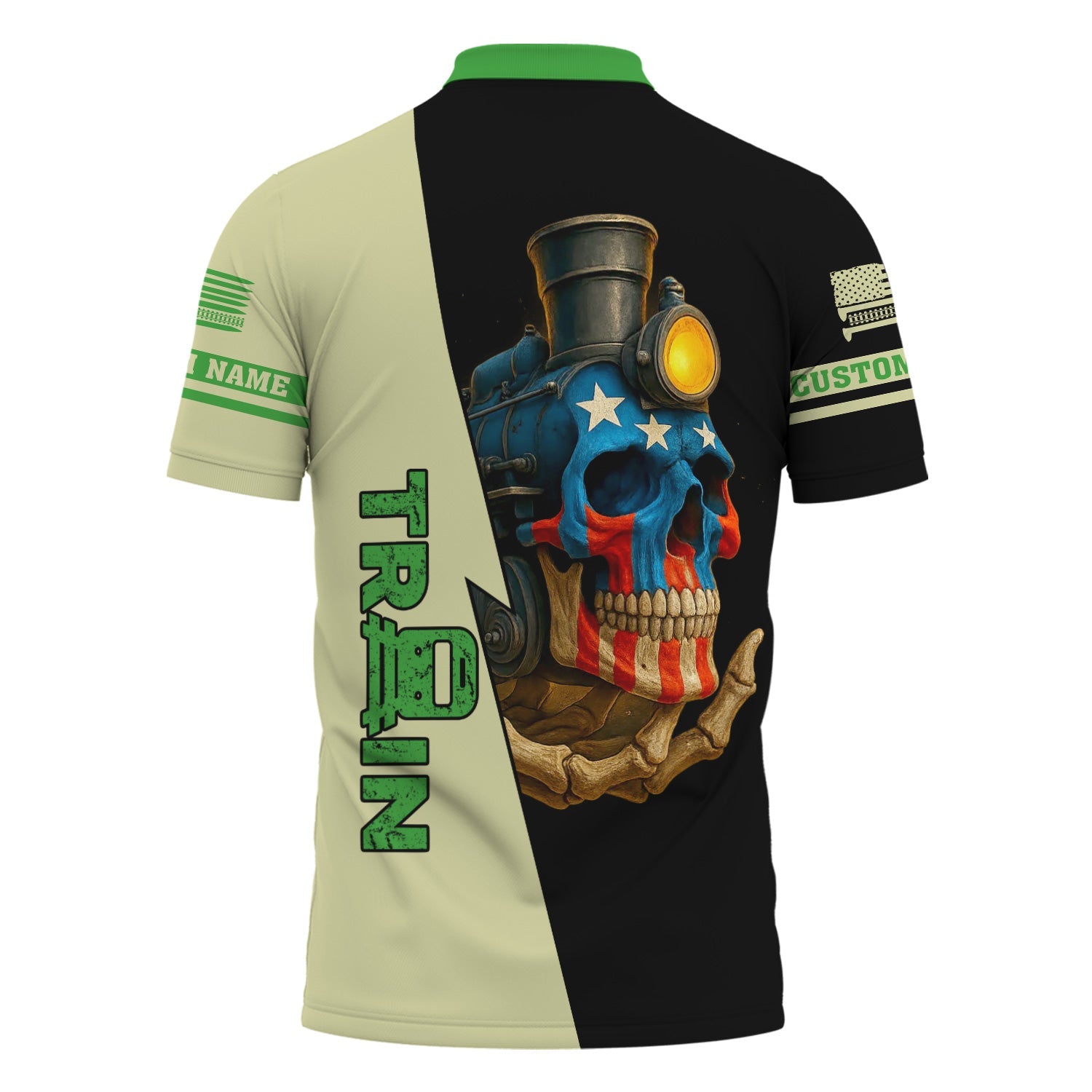 Railspirit Personalized Virginia & Truckee Railroad Polo Shirt Train Skull American Flag Shirt All Over Print