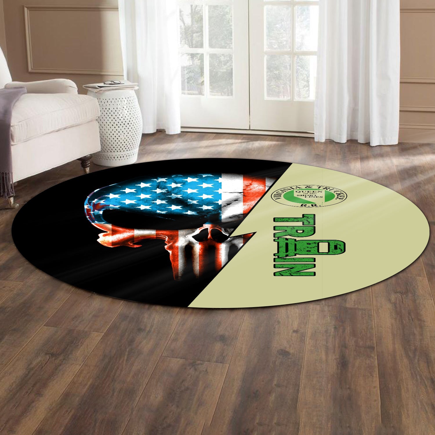Railspirit Virginia & Truckee Railroad Round Mat Train Skull American Flag Style Rug All Over Print