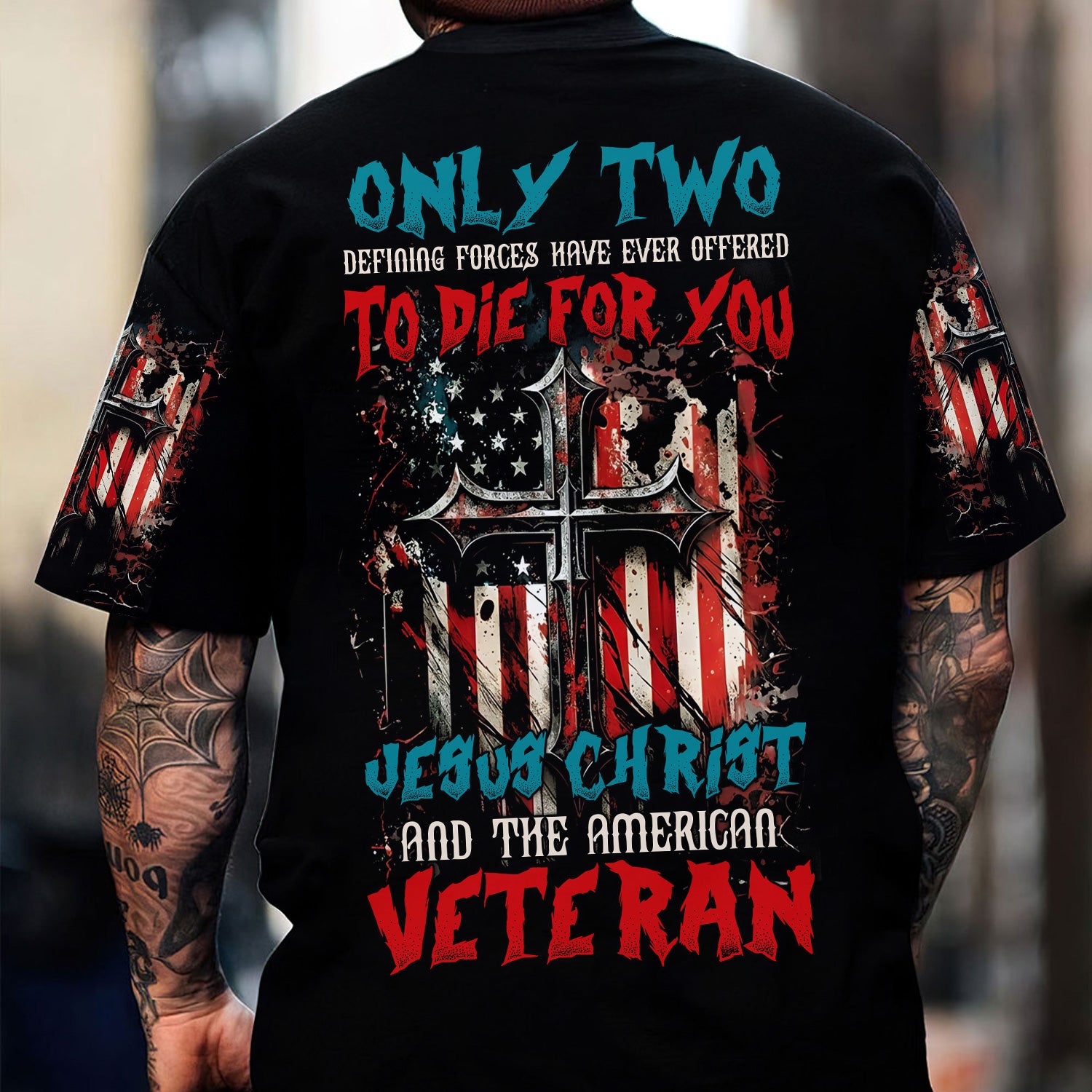 Jesus Christ and American Veteran T-Shirt, Patriotic Christian Graphic Hoodie Only Two Forces Offered to Die for You USA Flag Design