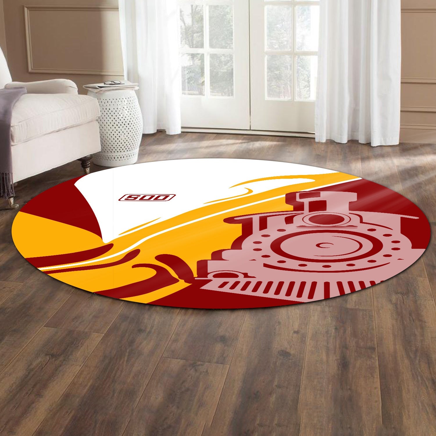 Railspirit Soo Line Railroad Round Mat Flame-Inspired Style Mat Gift Idea For Train Lovers