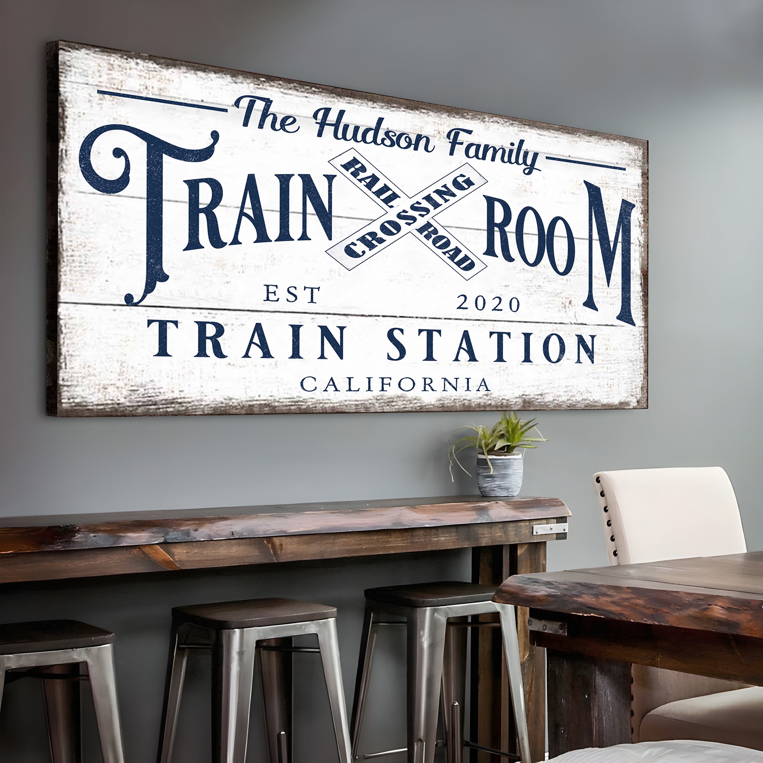 Railspirit Personalized Train Canvas Rusty Train Room and Train Station Home Decor Custom with Name Year and Location for Train Lovers
