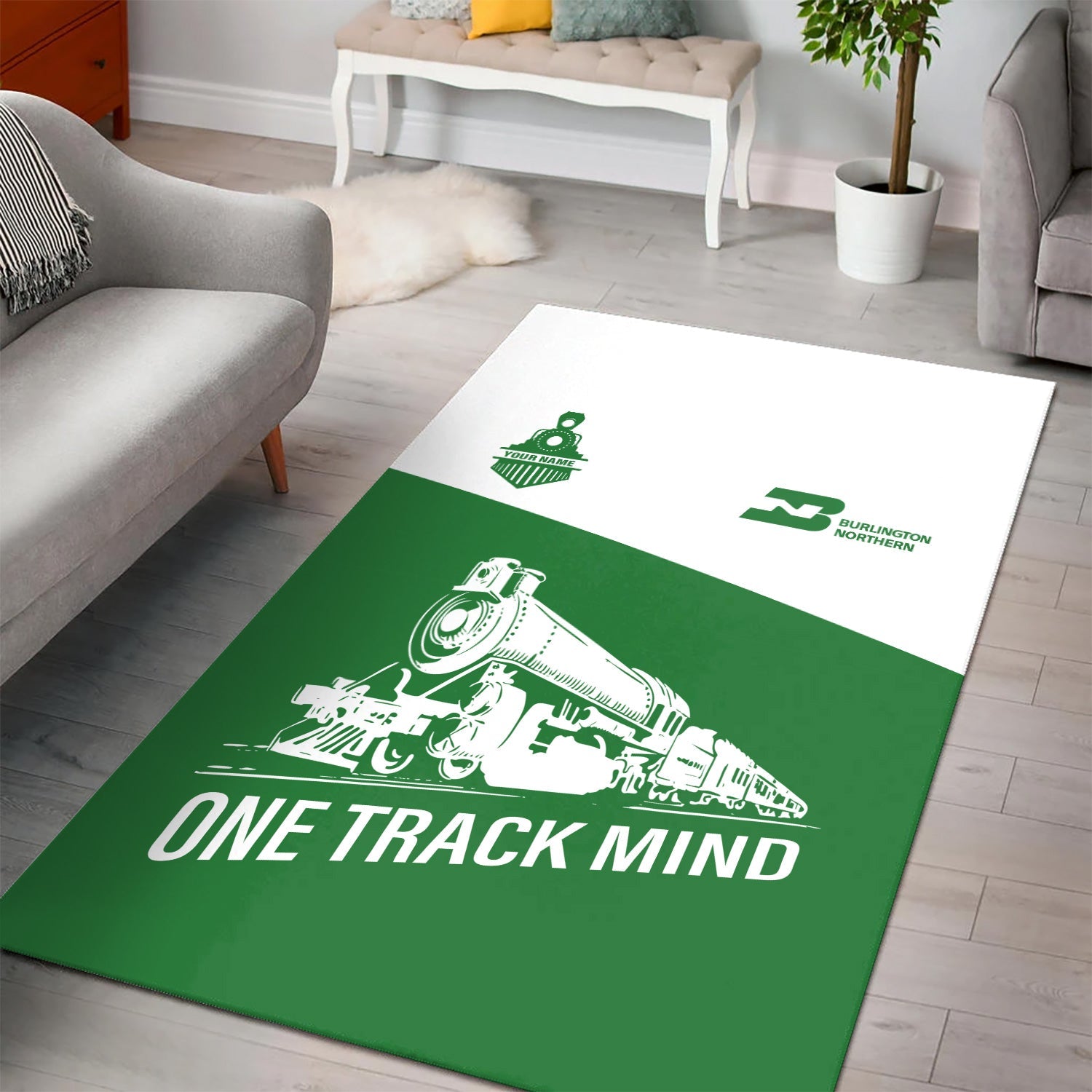 Railspirit Personalized Burlington Northern Railroad Area Rug One Track Mind Train Rug Gift Idea For Train Lover