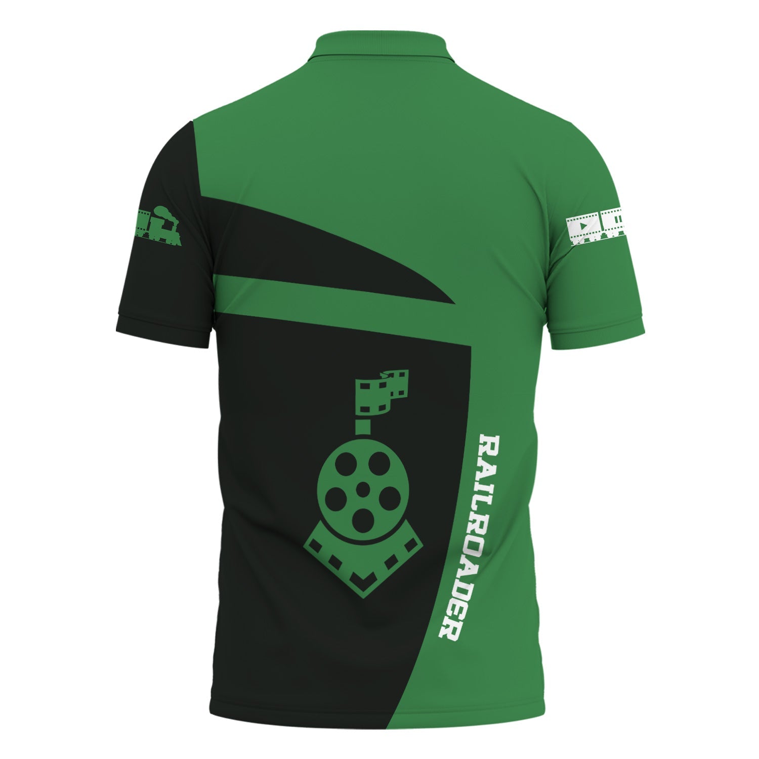 Railspirit Personalized Burlington Northern Railroad Polo Shirt All Aboard Steam Train Movie Projector Style Shirt