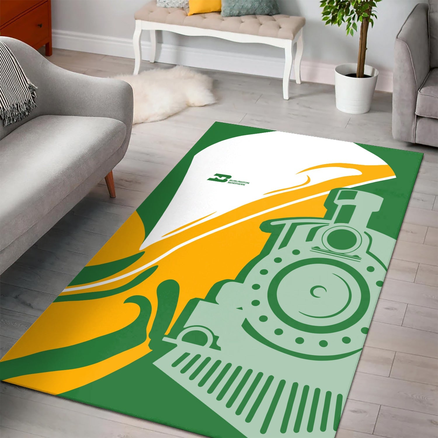 Railspirit Burlington Northern Railroad Area Rug Flame-Inspired Style Rug Gift Idea For Train Lovers