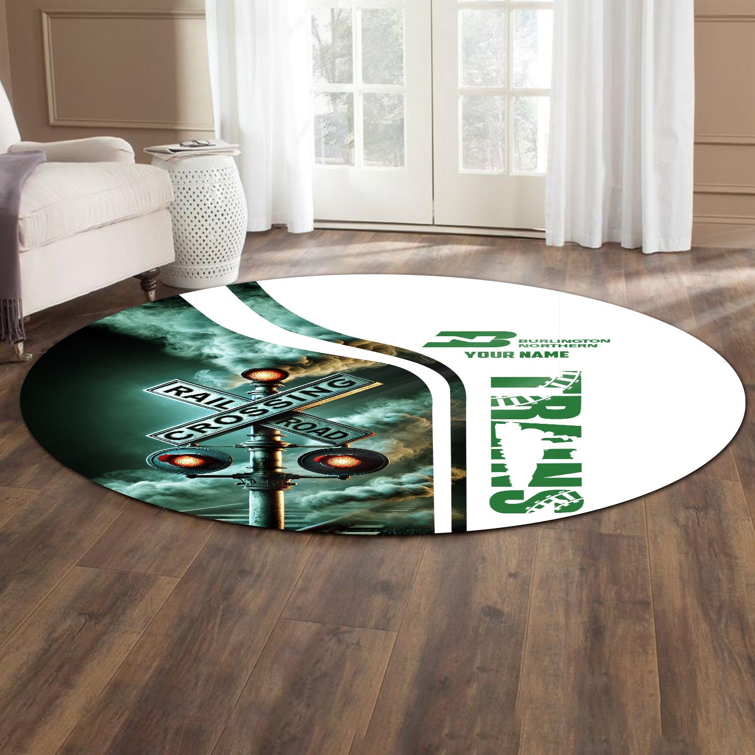 Railspirit Personalized Burlington Northern Railroad Round Mat Railroad Crossing Sign Mat All Over Print