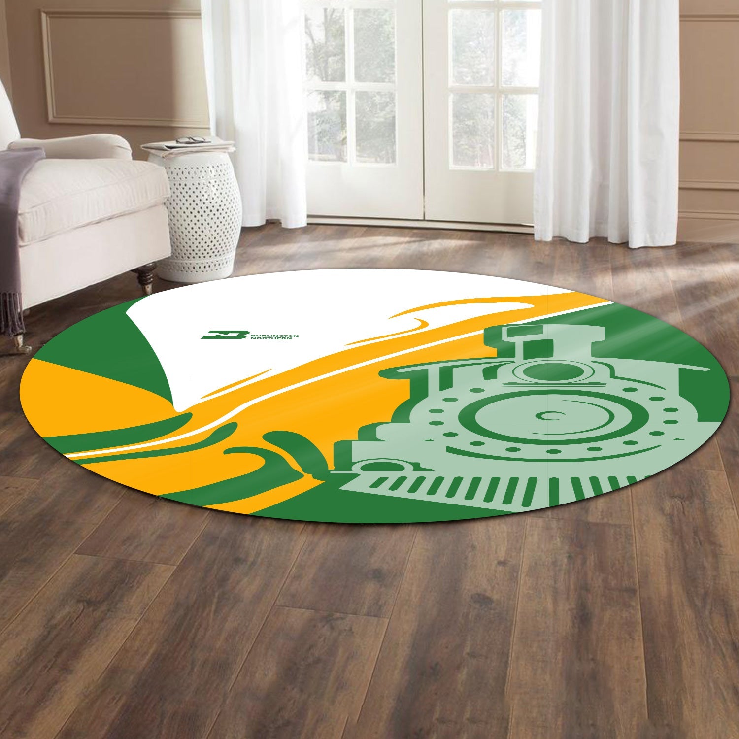 Railspirit Burlington Northern Railroad Round Mat Flame-Inspired Style Mat Gift Idea For Train Lovers