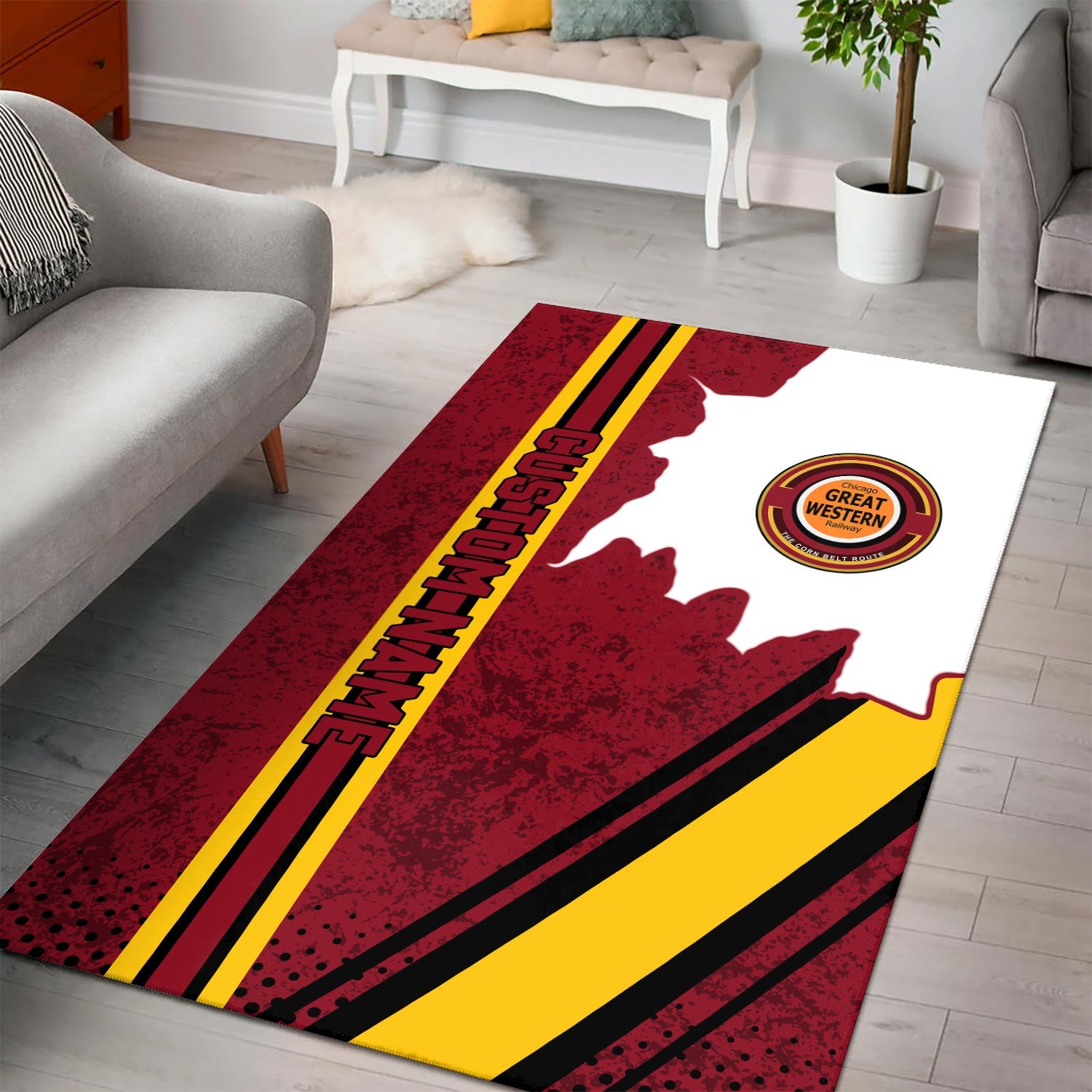 Railspirit Personalized Chicago Great Western Railroad Area Rug Vintage All Over Printed Rug