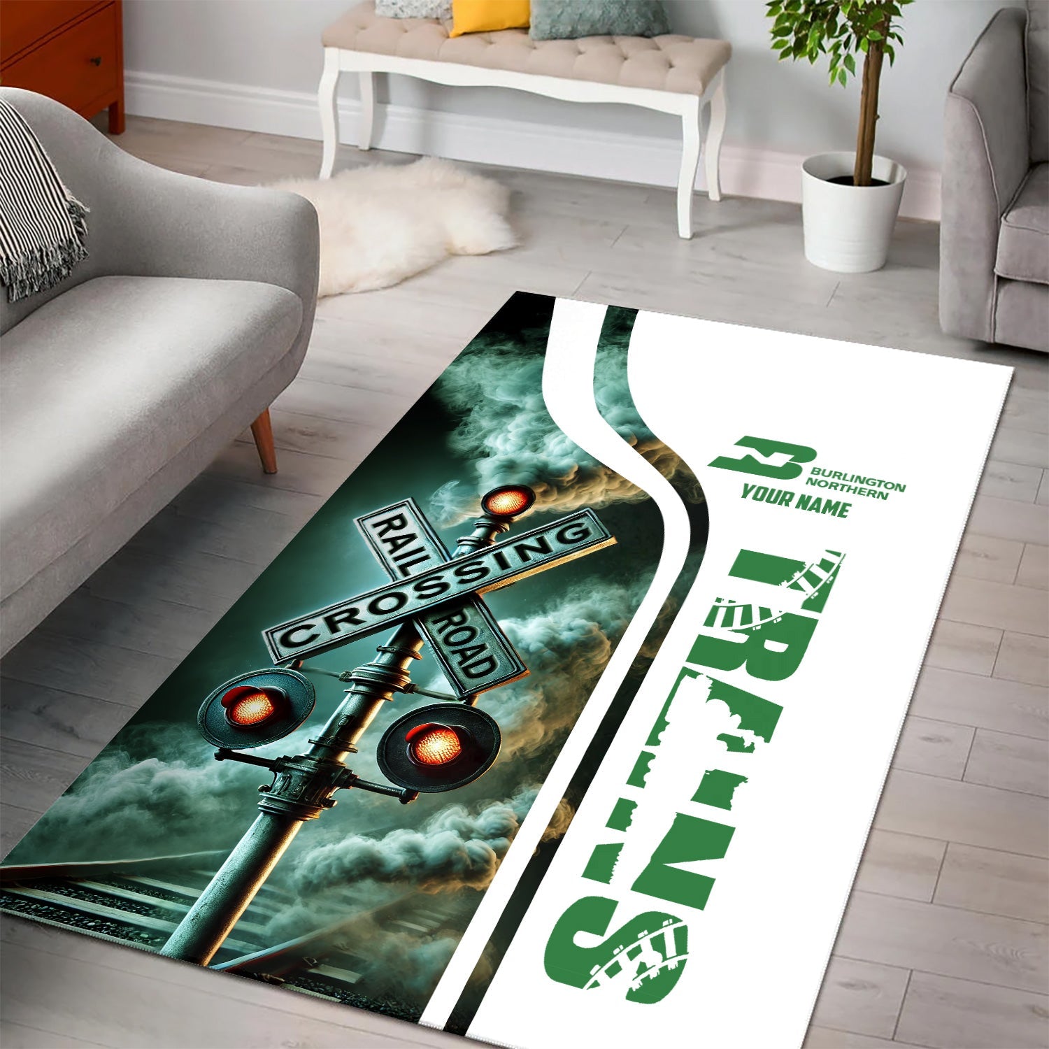 Railspirit Personalized Burlington Northern Railroad Area Rug Railroad Crossing Sign Rug All Over Print