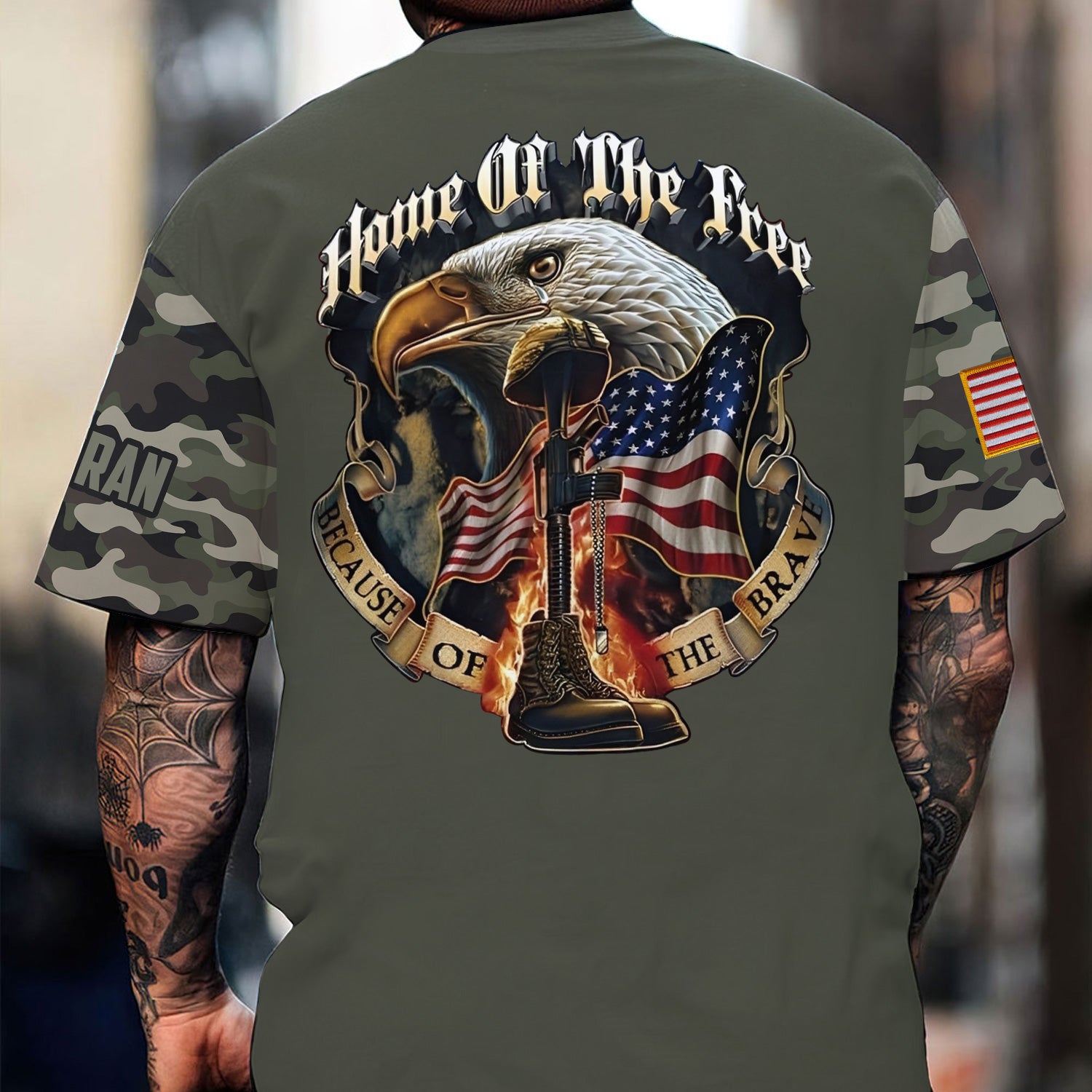 Custom Name Veteran Shirt, Home of the Free Because of the Brave Shirt, Patriotic Eagle T-Shirt, Veteran Gift for Men