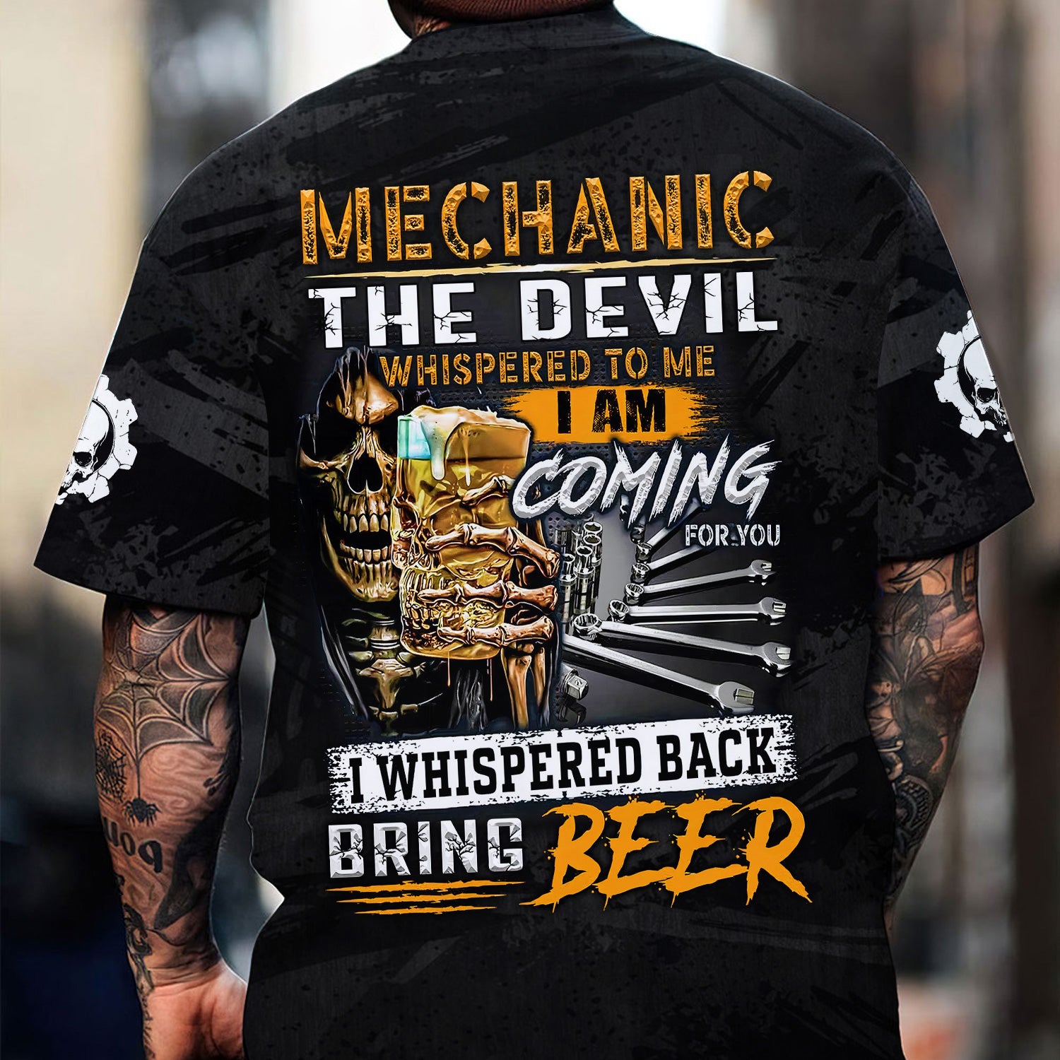 Beer & Mechanic Shirt, The Devil Whispered to Me, I Whispered Back Bring Beer Shirt, Funny Gift for Auto Repair Fans, For Car Lovers