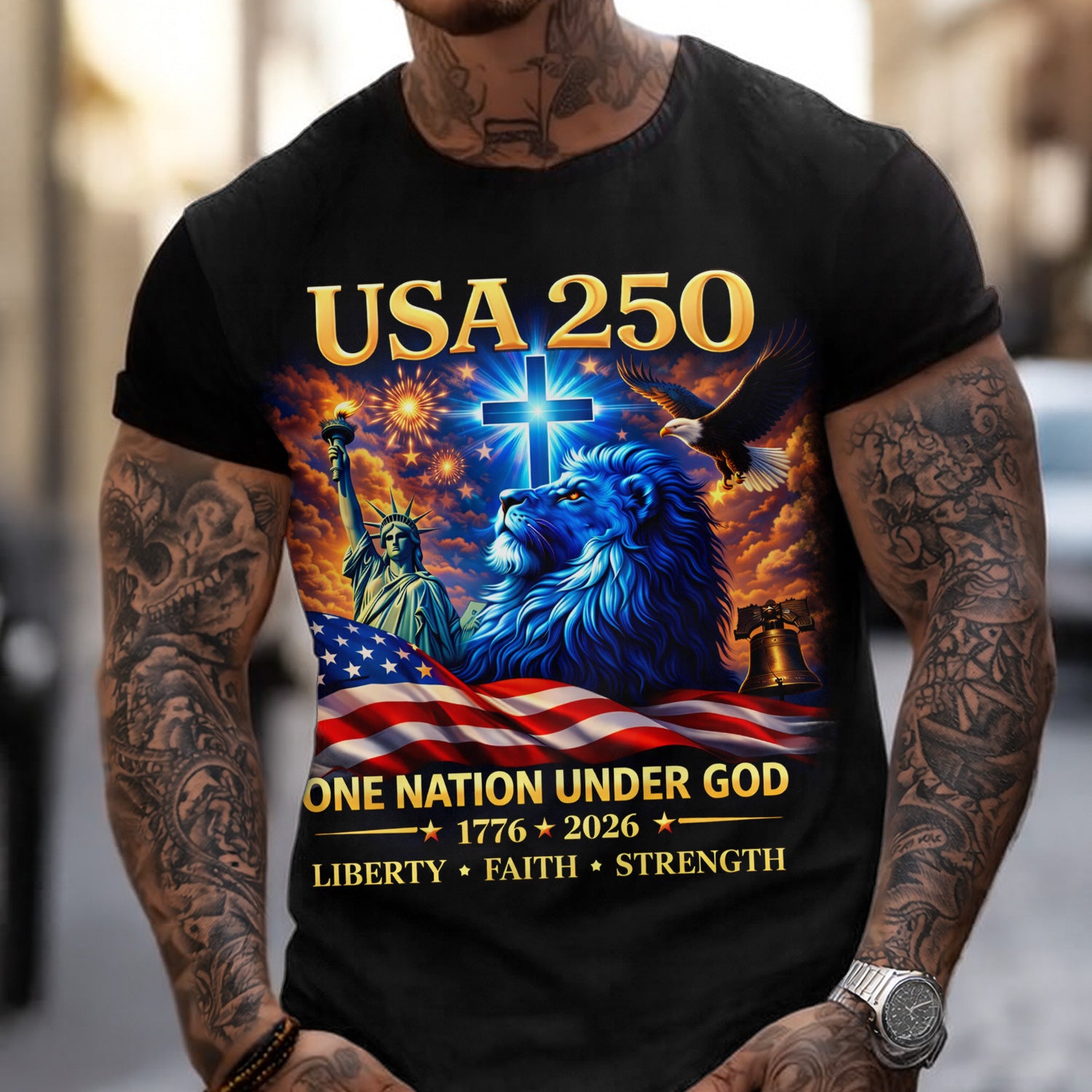 USA 250 One Nation Under God Shirt, Patriotic Christian T Shirt, 1776–2026 Independence Day Gift for Men, Faith USA Hoodie