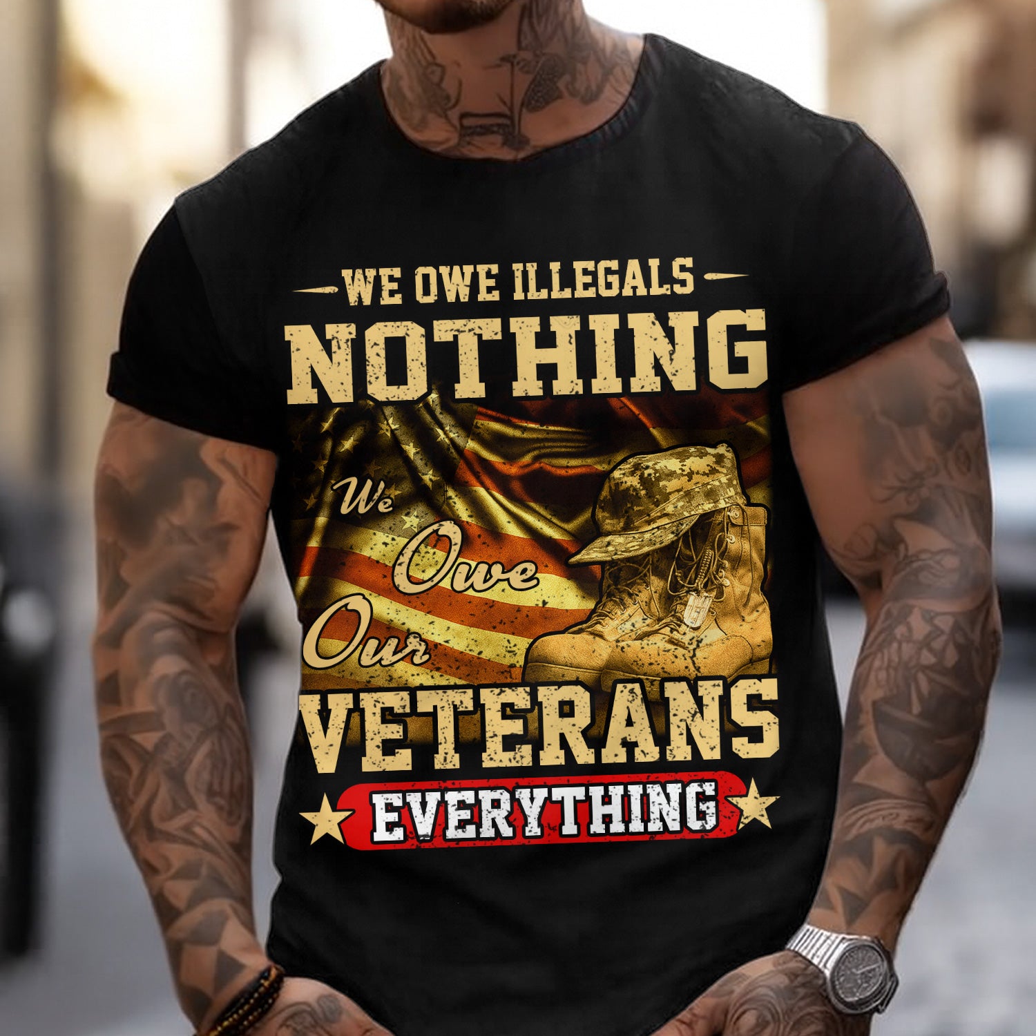 We Owe Our Veterans Everything Shirt, Patriotic American Flag Military T-Shirt, Veteran Support Gift for Proud Americans