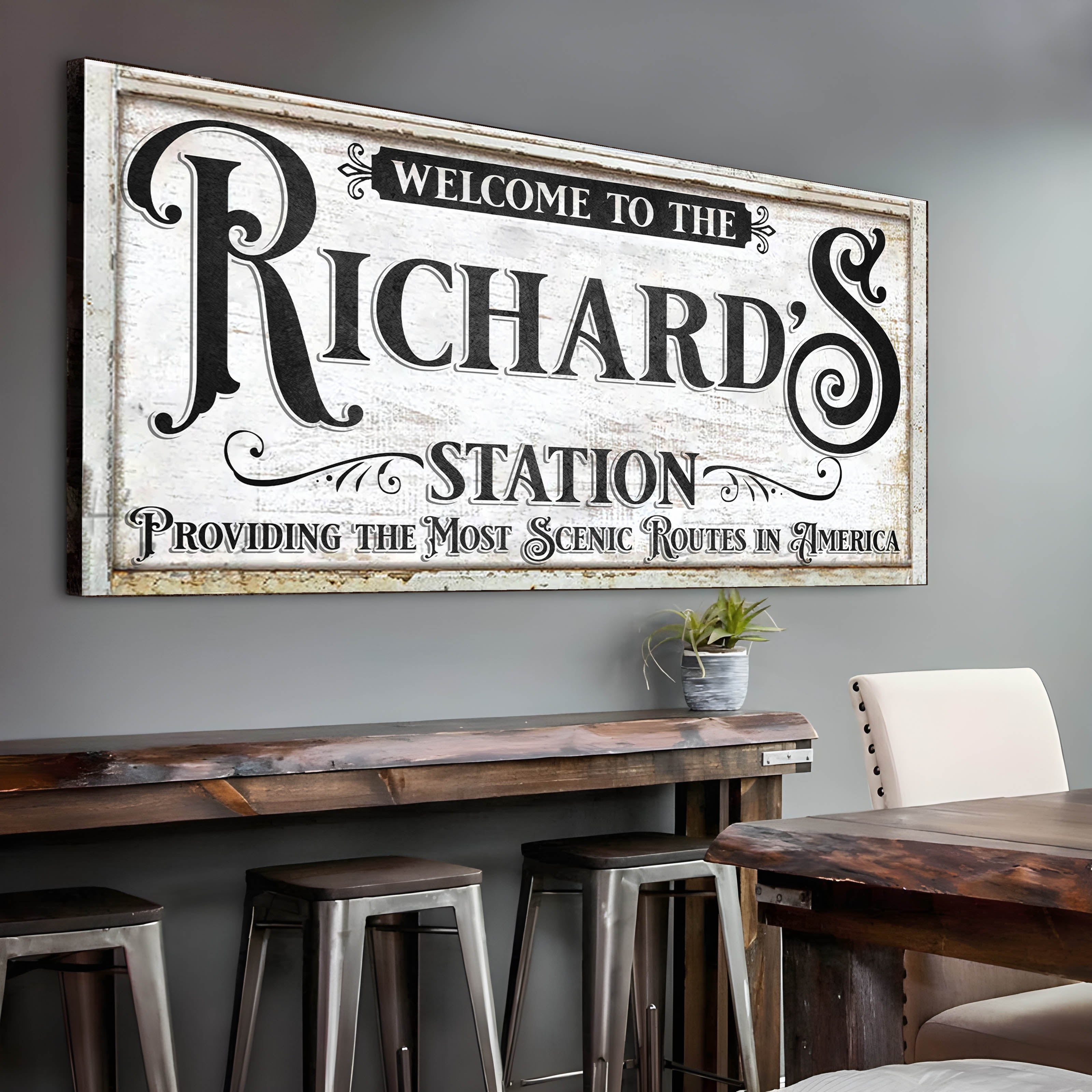 Railspirit Personalized Train Canvas Station Providing the Most Scenic Routes in America Rusty Home Decor for Train Enthusiats
