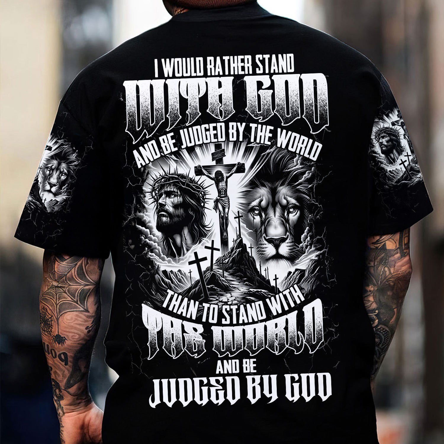 I Would Rather Stand With God Quote T-Shirt, Jesus & Lion Faith Design Christian Shirt Gift For Men, Hoodie Cross Design