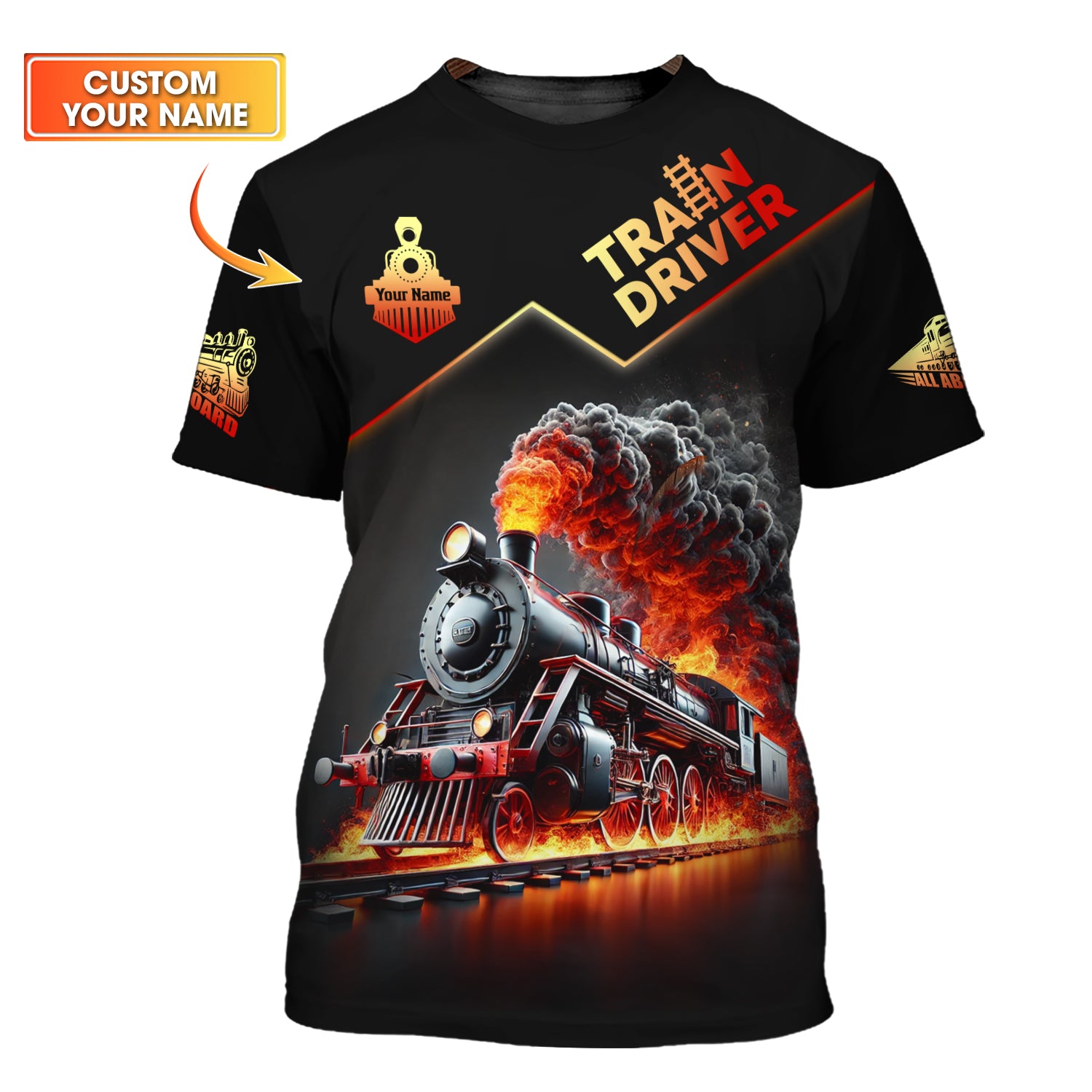 Railspirit Personalized Flaming Steam Train T-Shirt - Epic Locomotive Fire Print