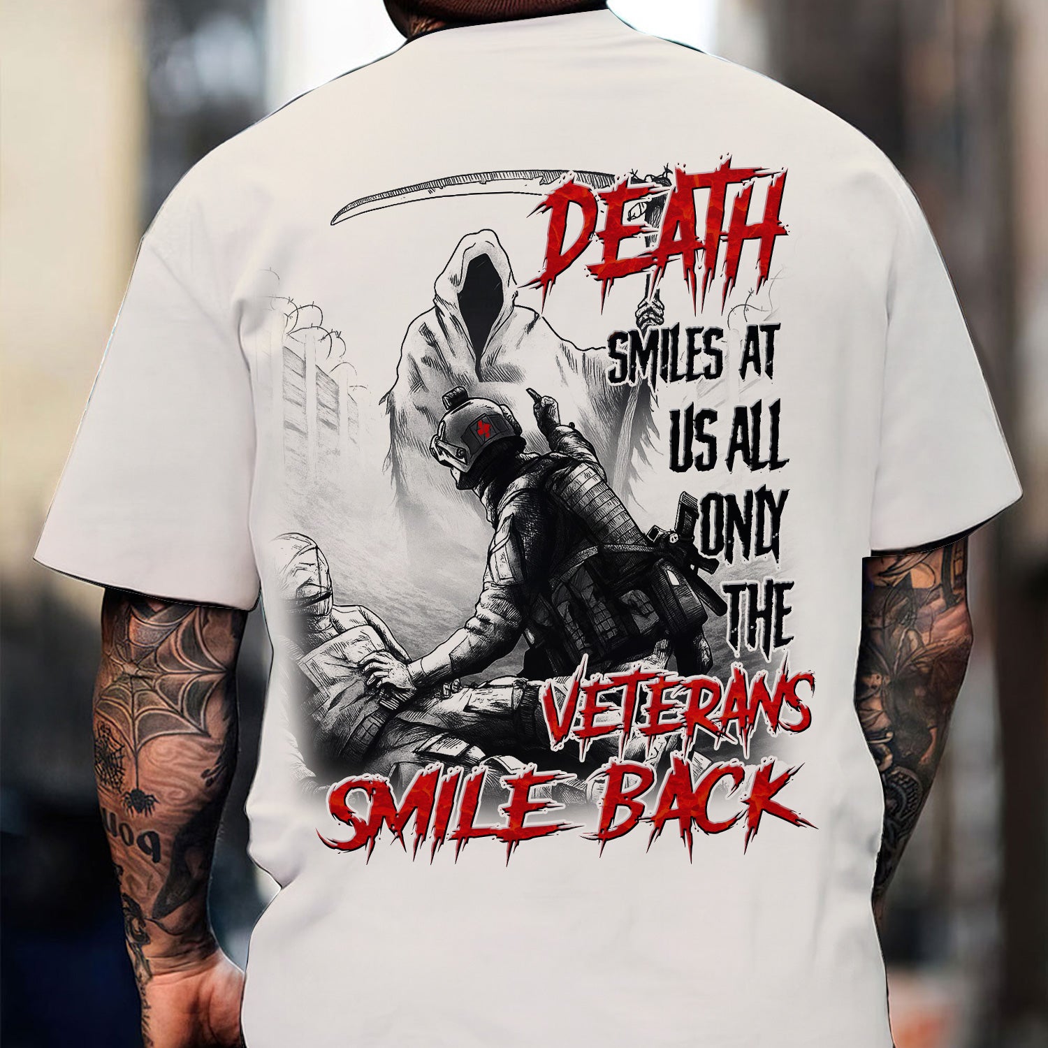 Veteran Shirt, Death Smiles at Us All Only the Veterans Smile Back, Soldier Grim Reaper Design, Military Pride Hoodie Zip for Men