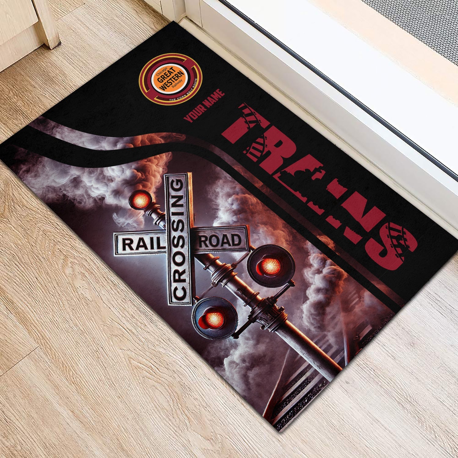 Railspirit Personalized Chicago Great Western Railroad Doormat Railroad Crossing Sign Mat All Over Print