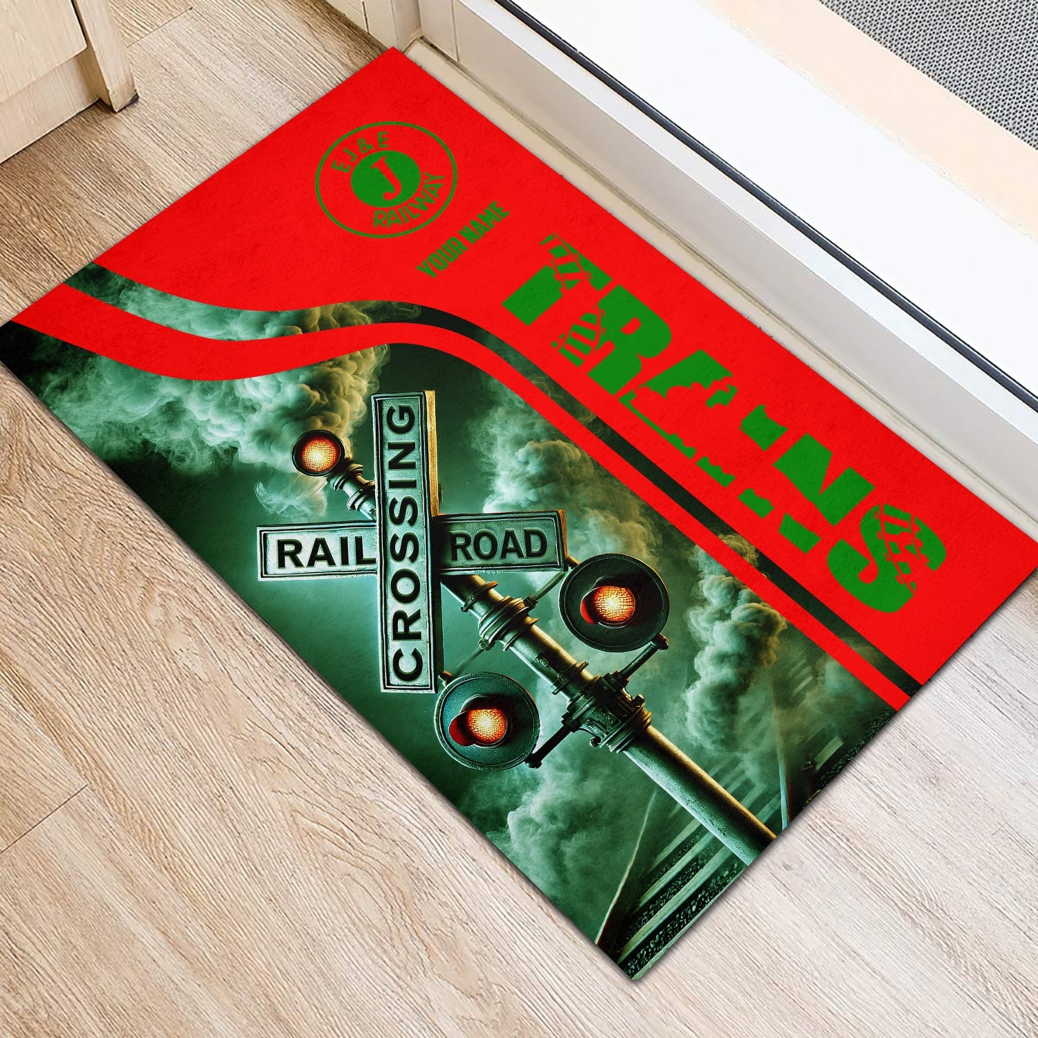Railspirit Personalized Elgin Joliet And Eastern Railroad Doormat Railroad Crossing Sign Mat All Over Print