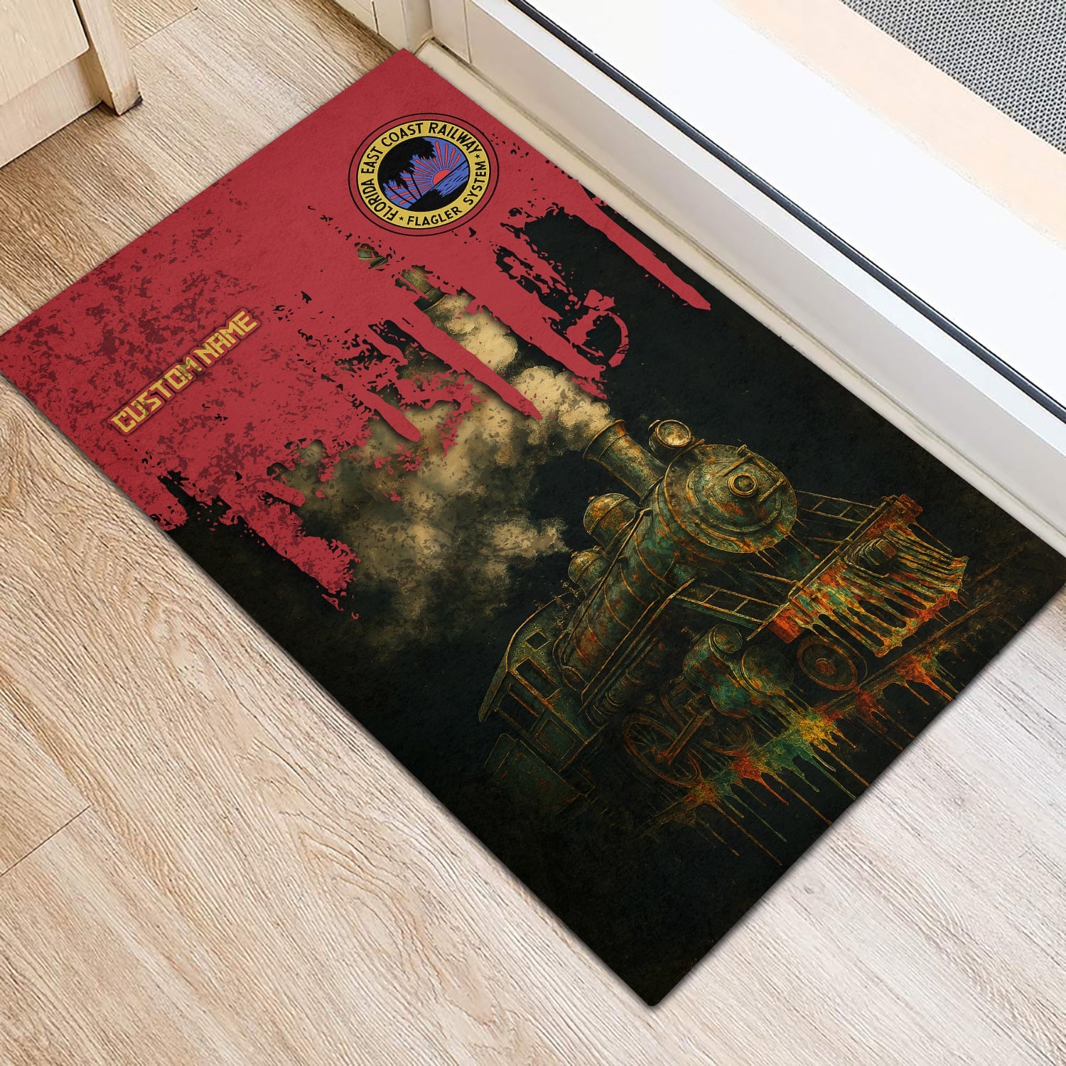 Railspirit Personalized Florida East Coast Railway Doormat Vintage Train Art Style Mat For Locomotive Fans
