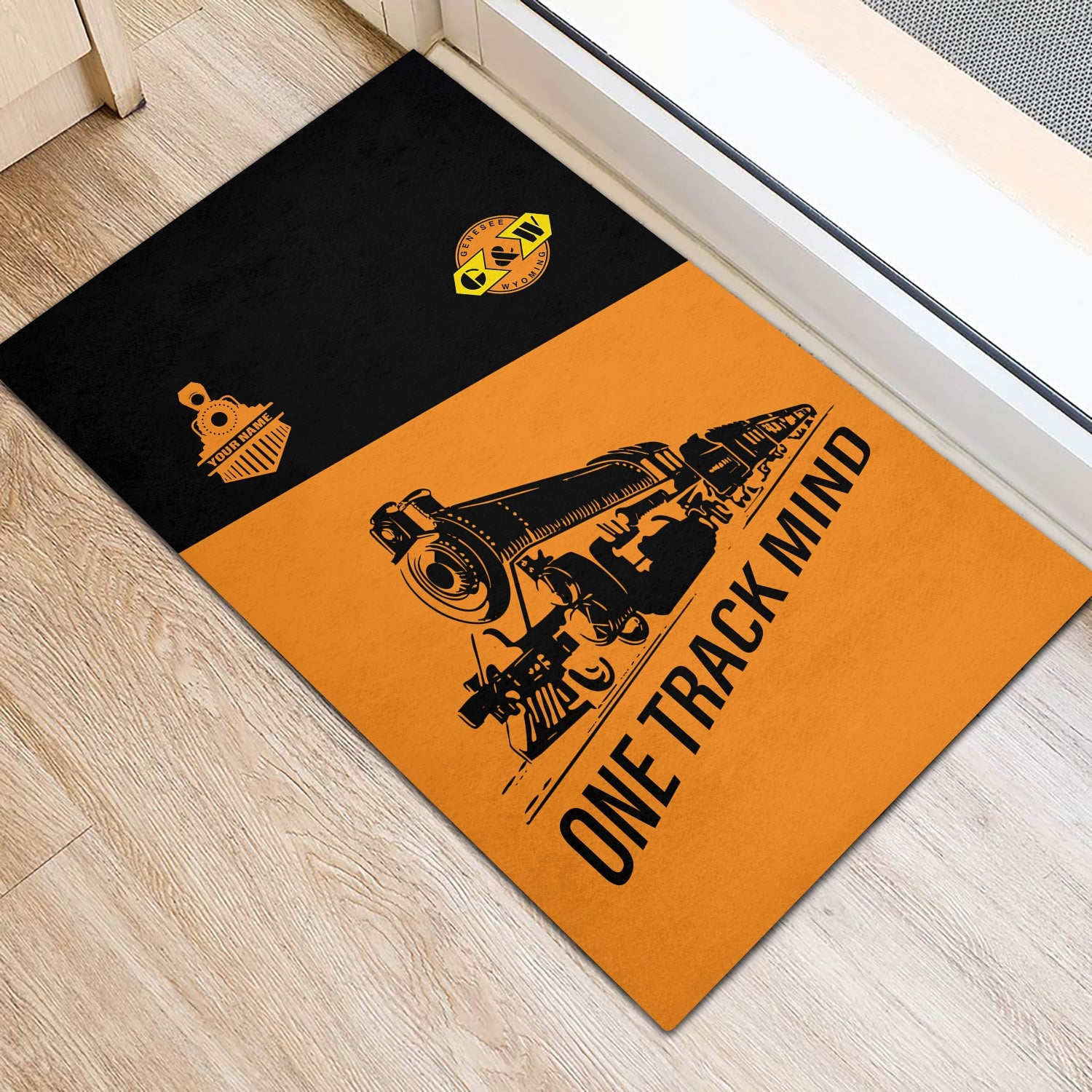 Railspirit Personalized Genesee & Wyoming Inc. Railroad Doormat One Track Mind Mat Gift Idea For Train Lover