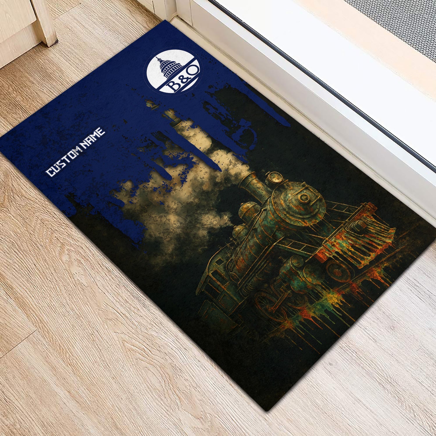 Railspirit Personalized Baltimore and Ohio Railroad Doormat Vintage Train Art Style B&O Mat For Locomotive Fans