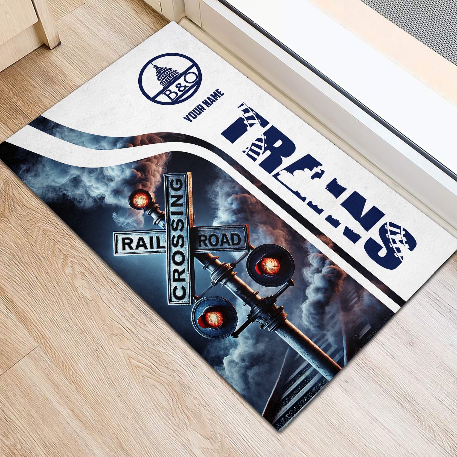 Railspirit Personalized Baltimore and Ohio Railroad Doormat Railroad Crossing Sign B&O Mat All Over Print
