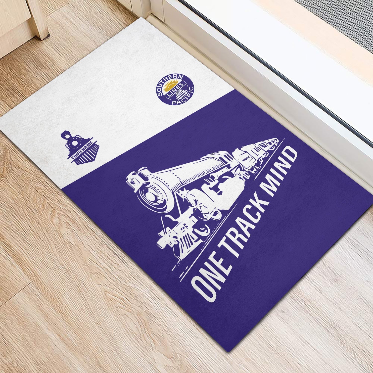 Railspirit Personalized Southern Pacific Railroad Doormat One Track Mind Mat Gift Idea For Train Lover