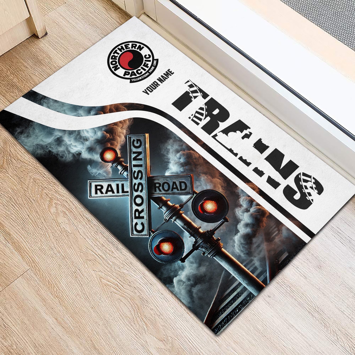 Railspirit Personalized Northern Pacific Railway Doormat Railroad Crossing Sign Mat All Over Print